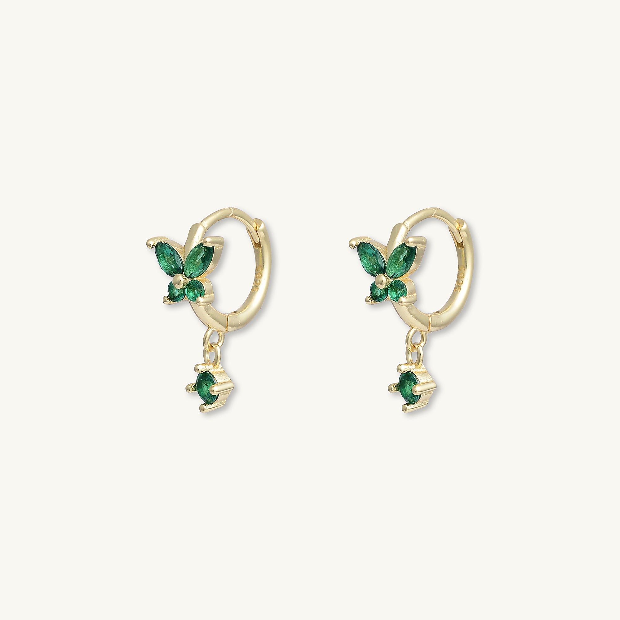 Butterfly Emerald Drop Huggie Earrings