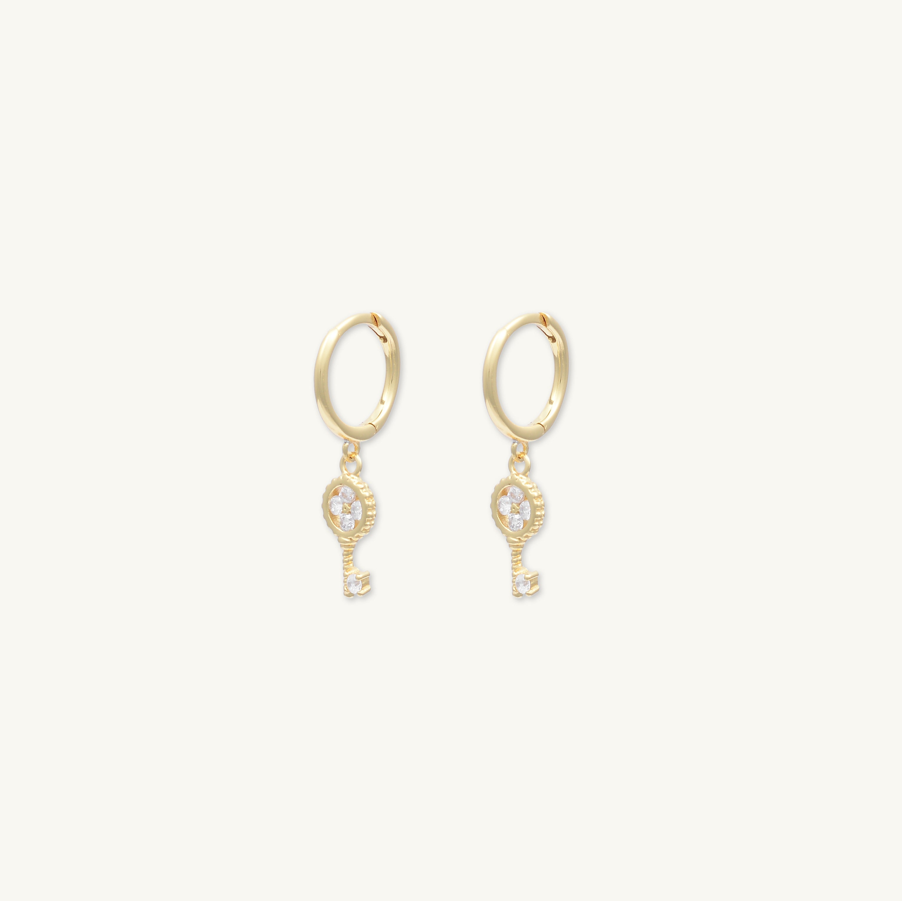 Key Clover Hoop Huggie Earrings