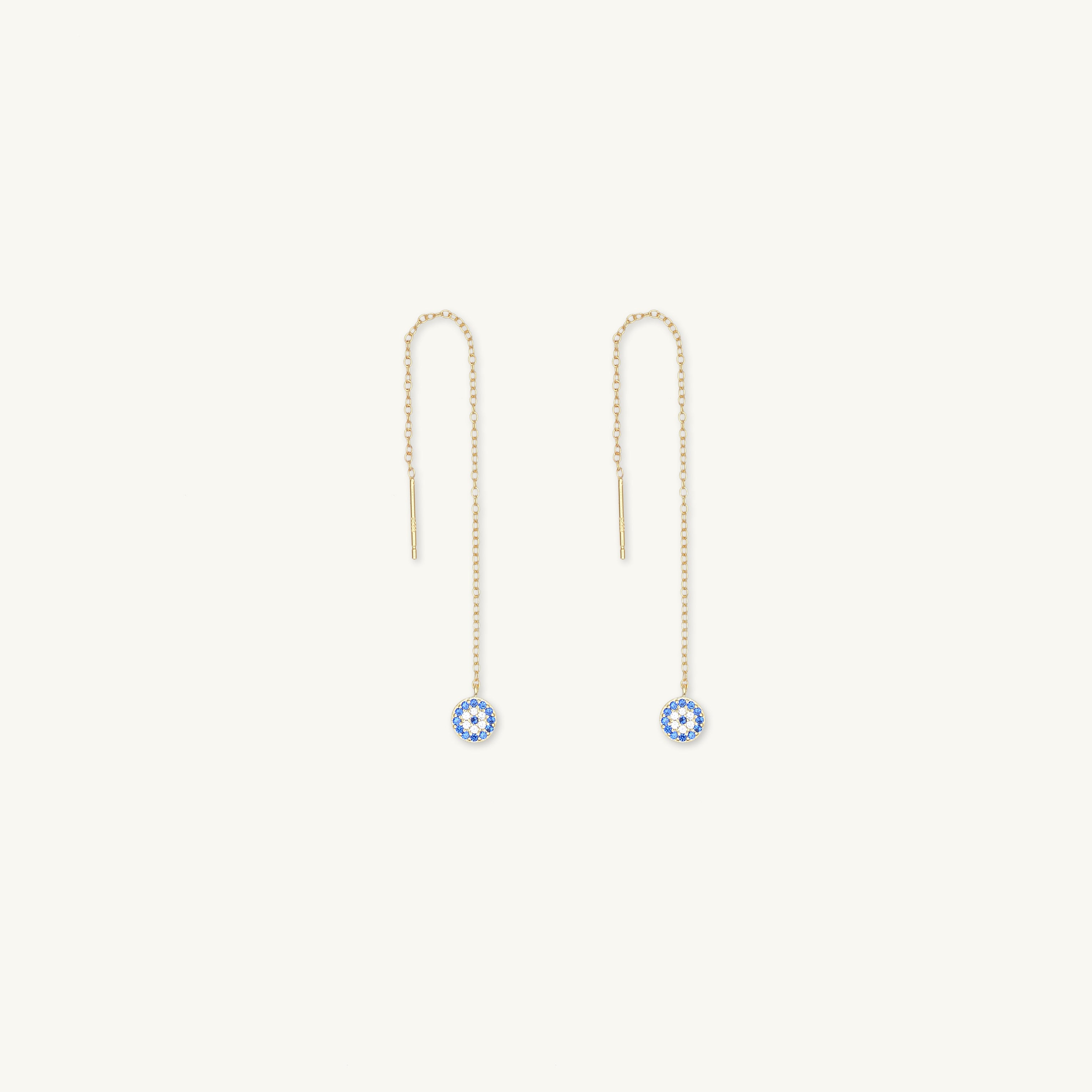 Evil Eye Sapphire Threader Chain Earrings