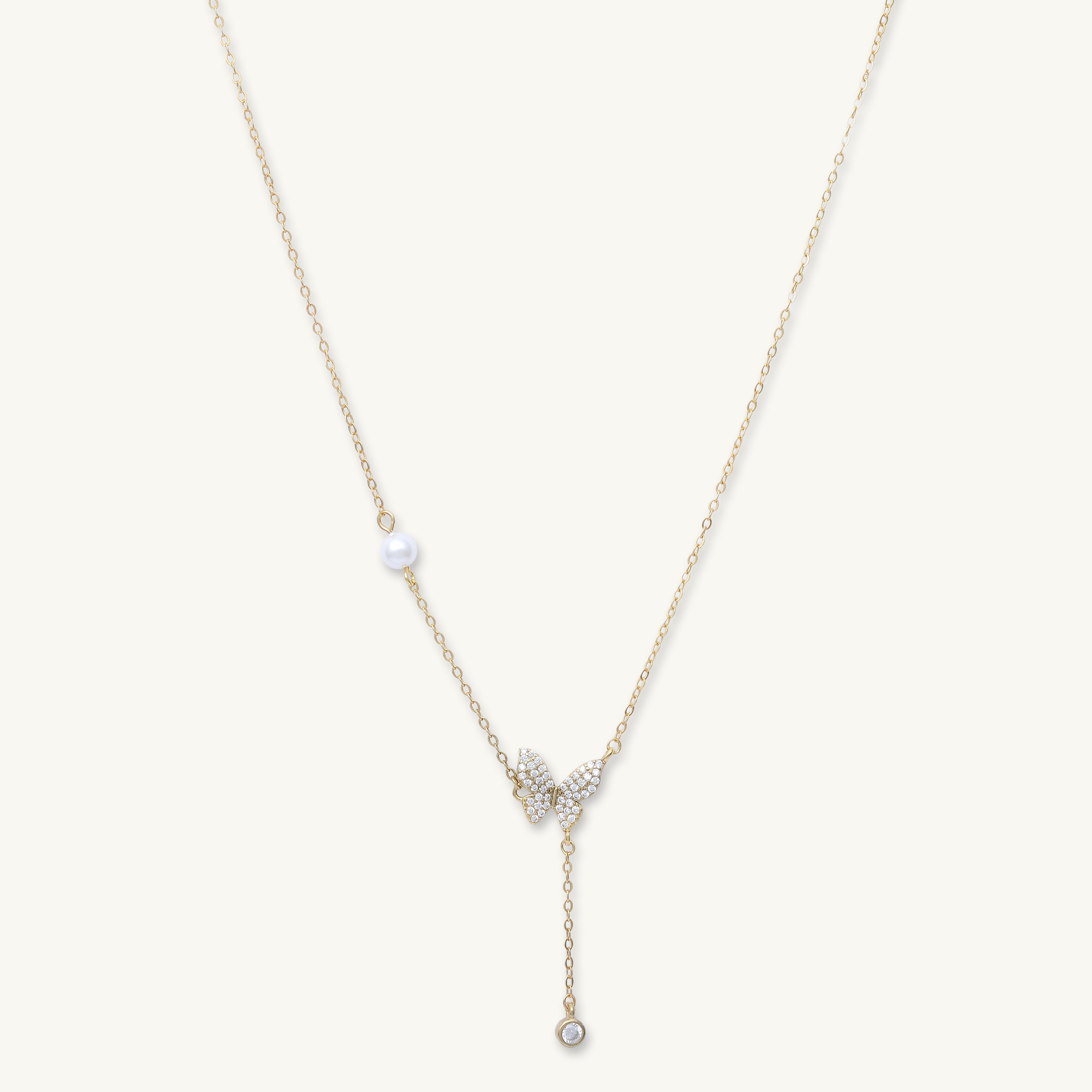 Butterfly Sapphire Y Drop Pearl Necklace