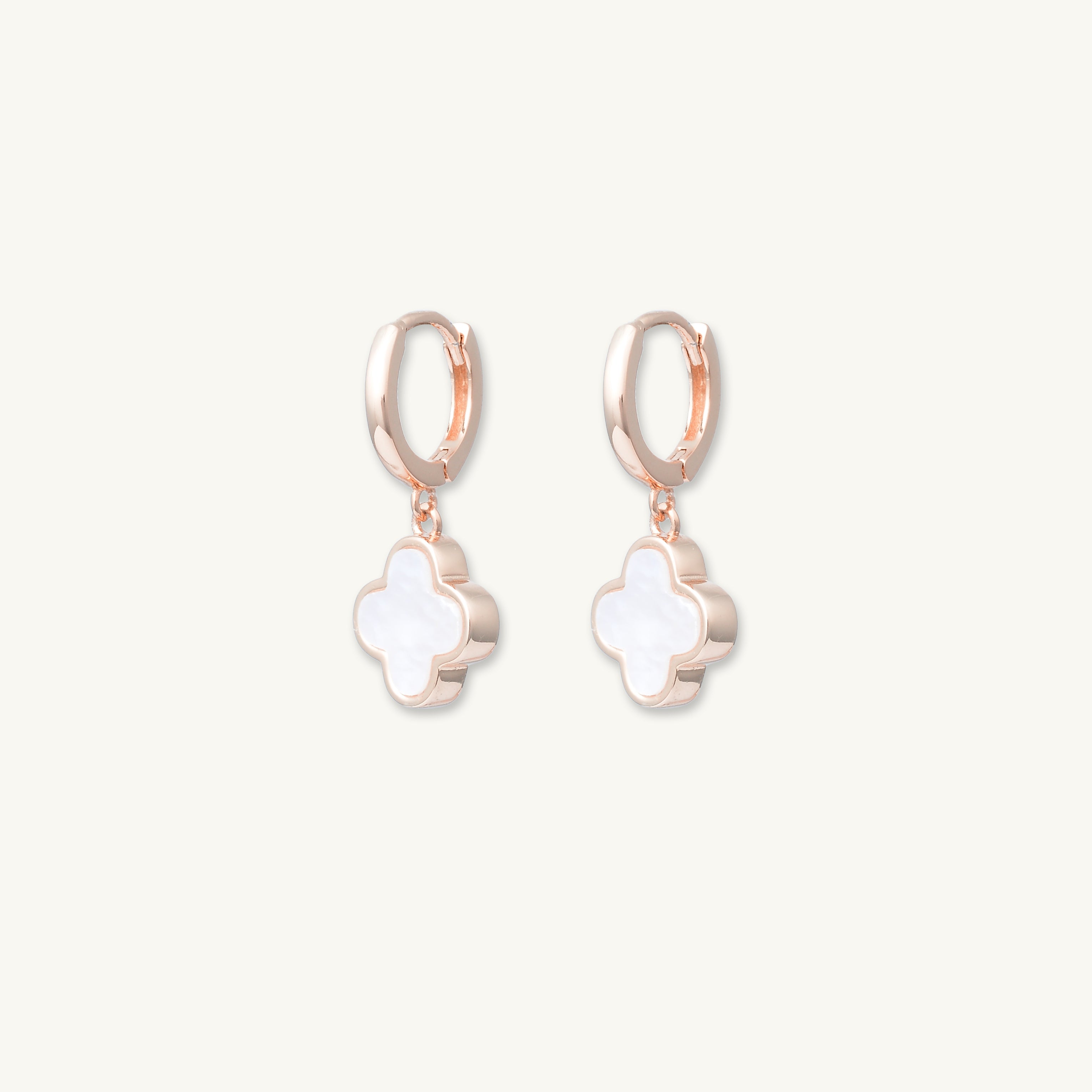 Clover Mother Of Pearl Huggie Earrings