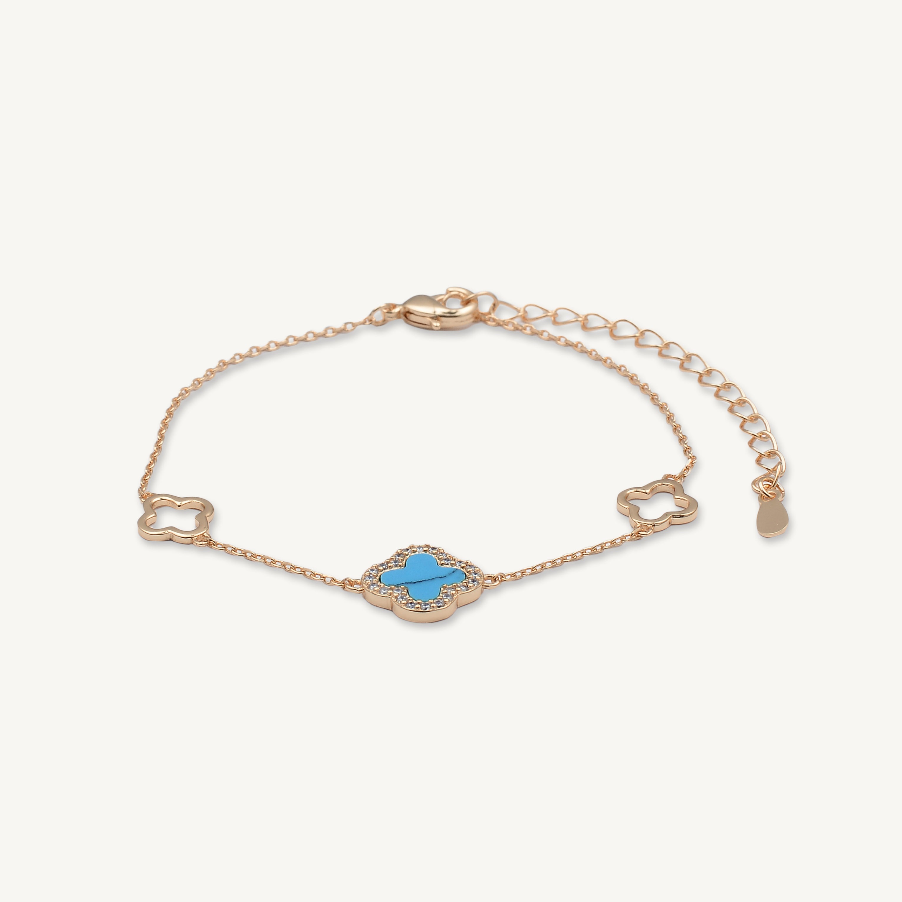 3 Station Clover Turquoise Sapphire Bracelet