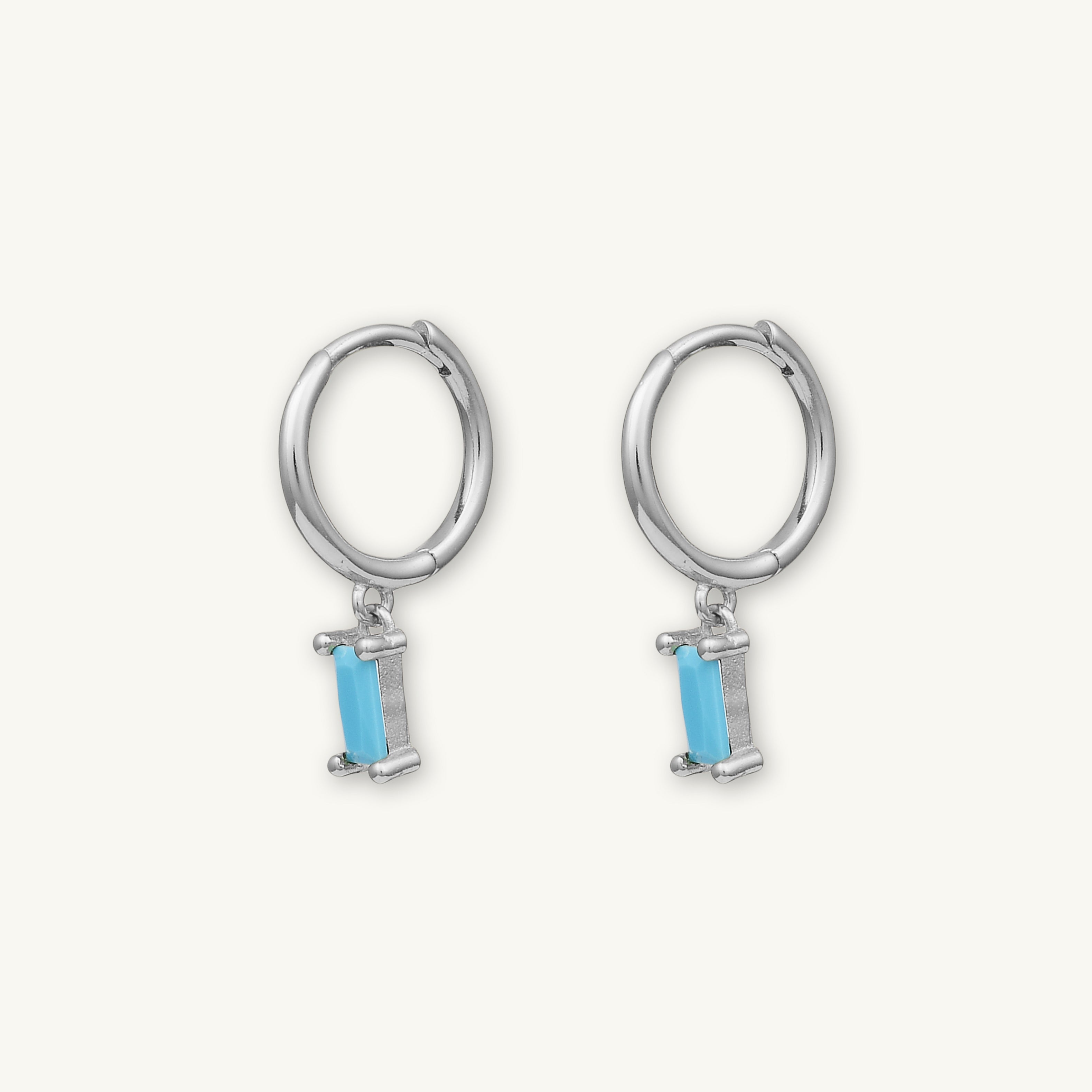 Turquoise Blue Baguette Hoop Earrings