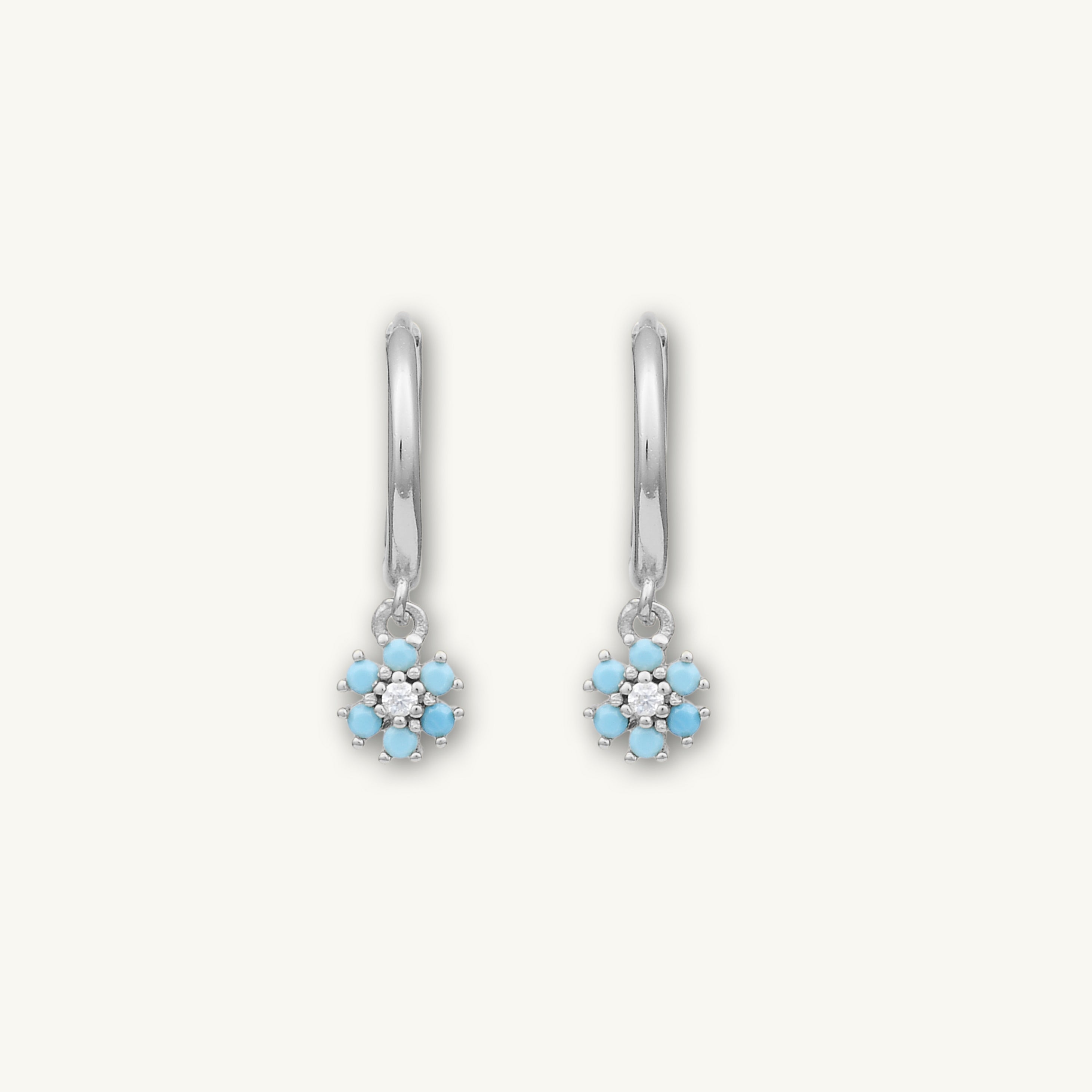 Turquoise Blue Flower Hoop Earrings