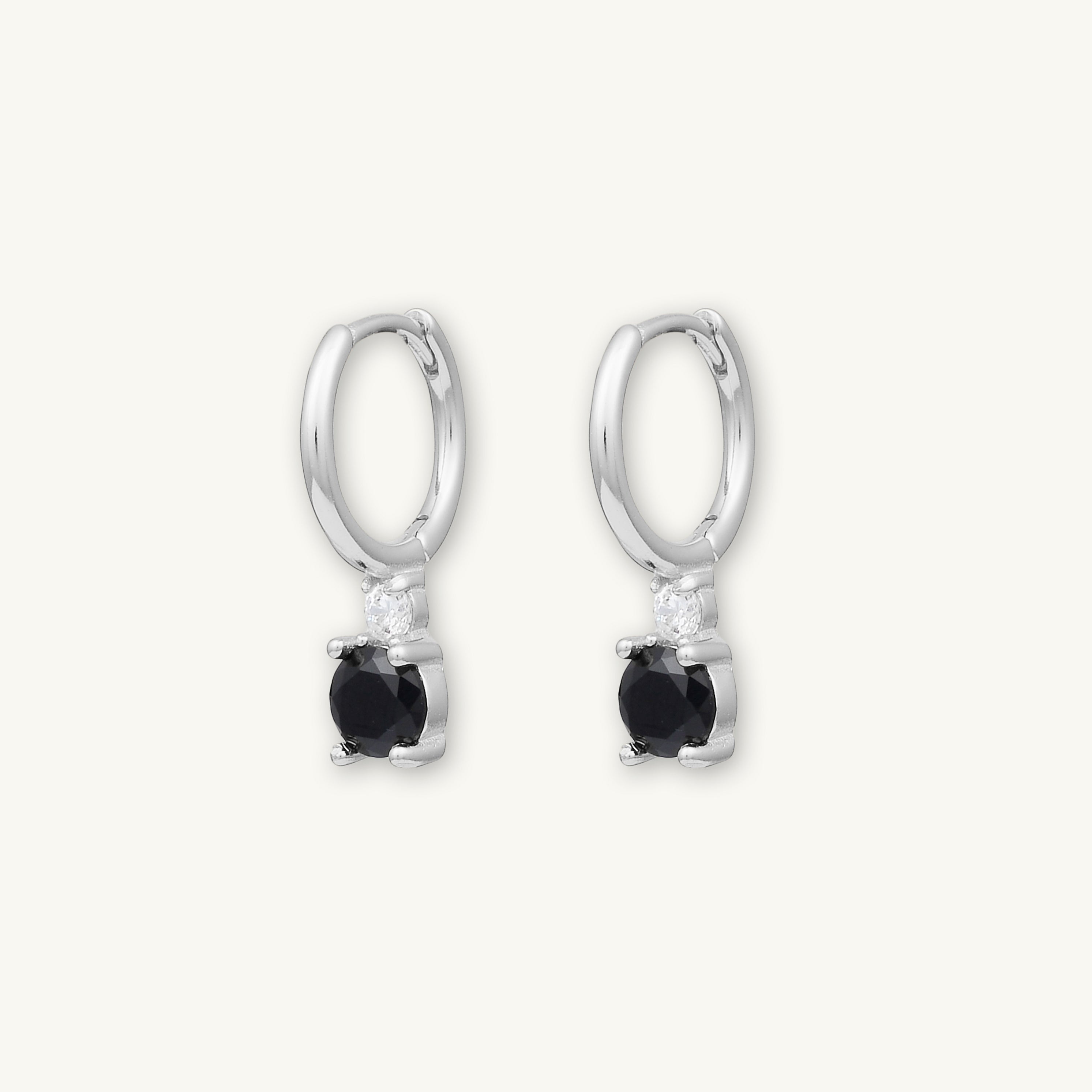 Double Black Solitaire Huggie Earrings