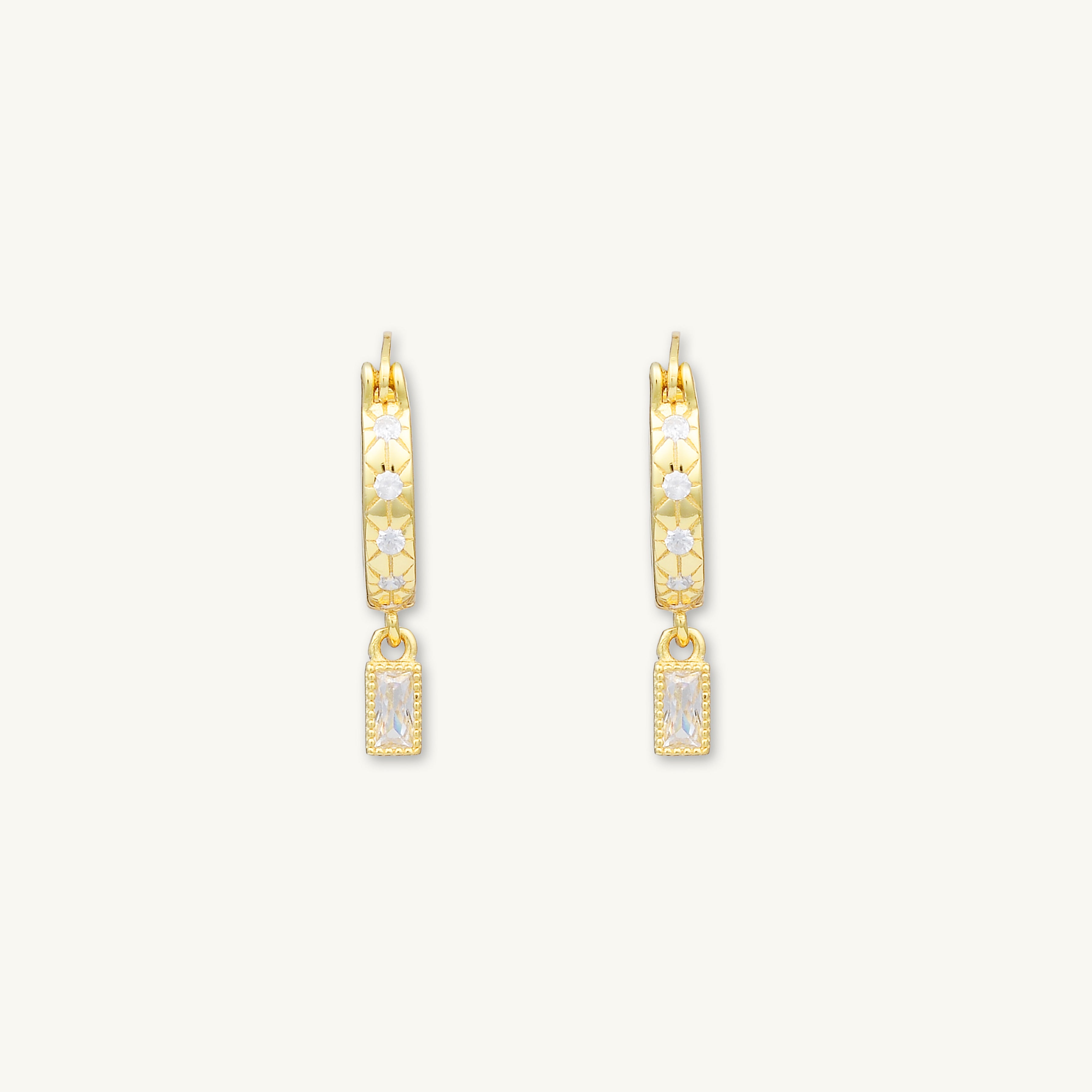 Boho North Star Baguette Huggie Earrings