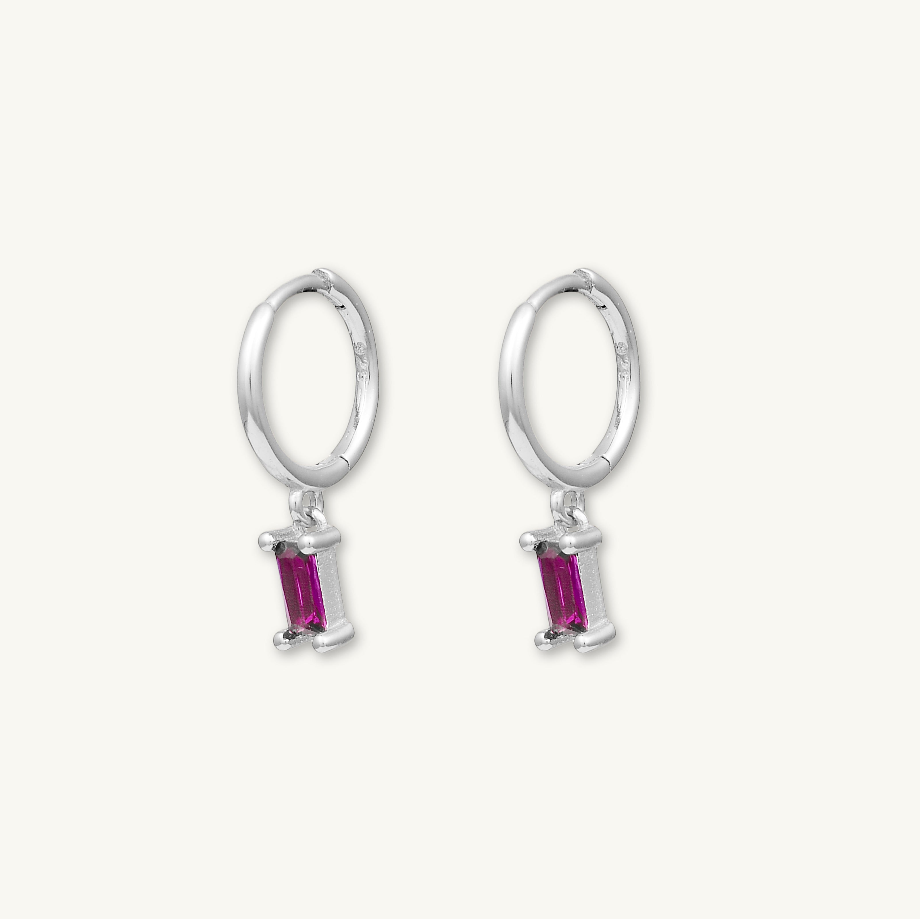 Ruby Pink Baguette Hoop Earrings