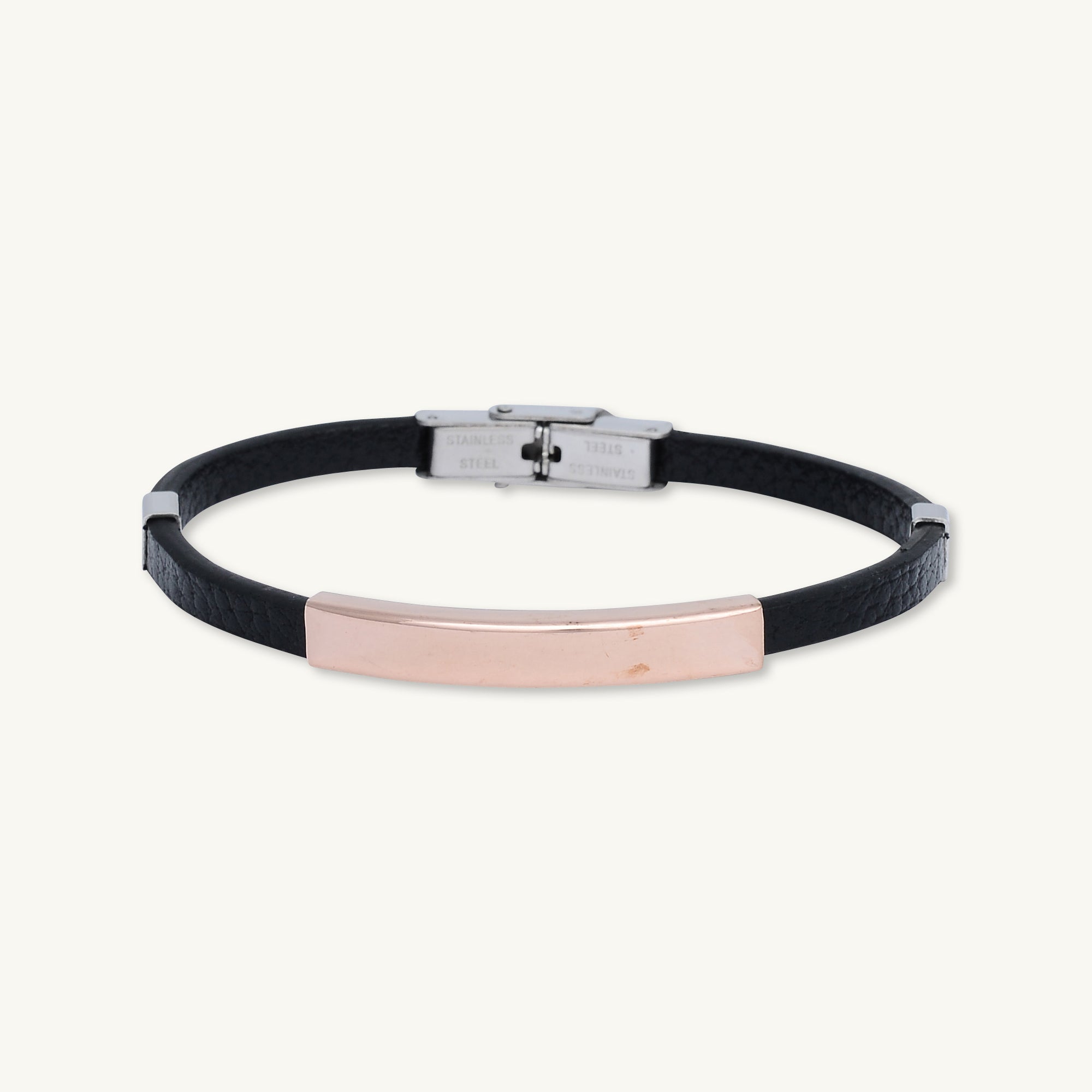 Rose Gold Bar Stainless Steel Leather Bracelet