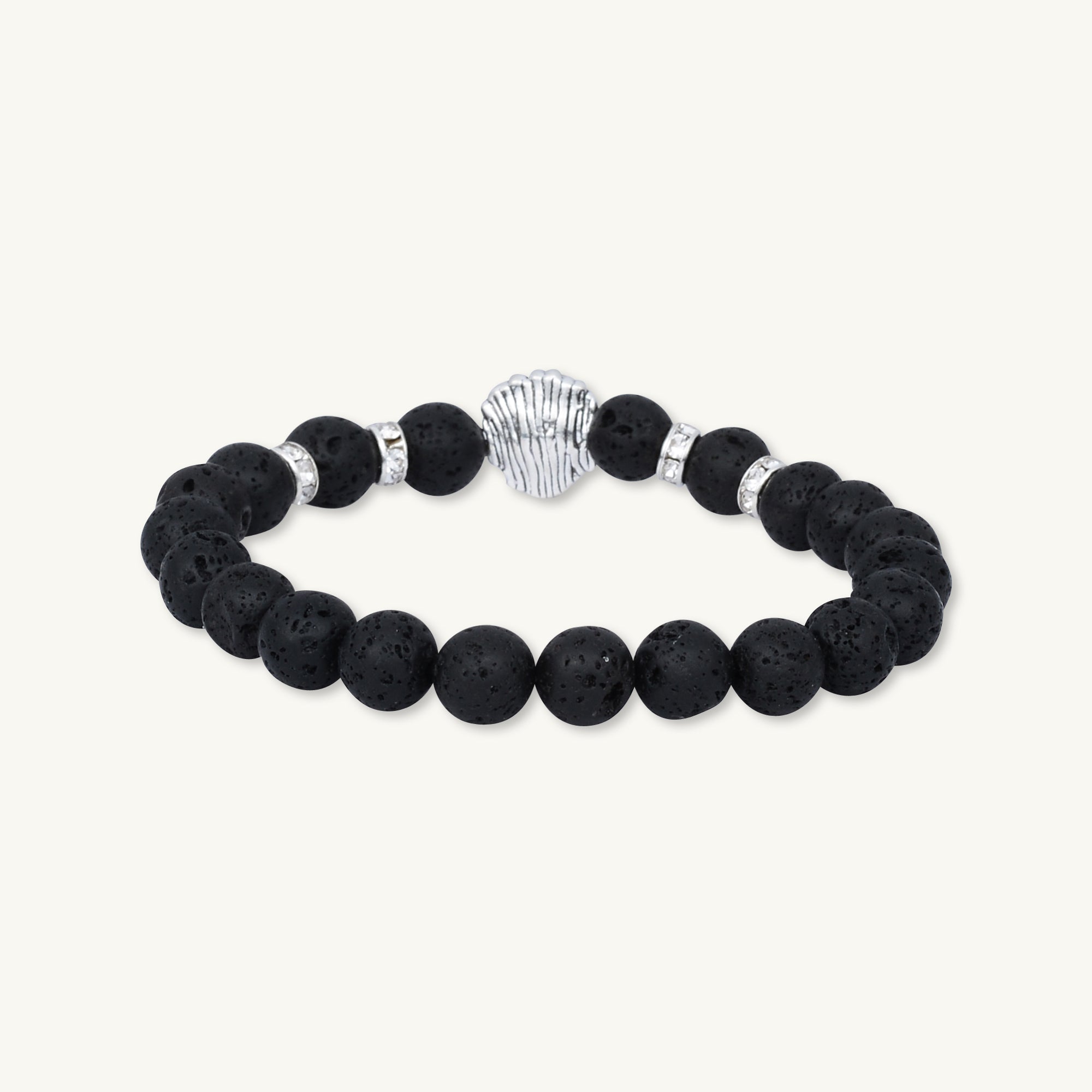 Silver Lion Black Lava Stone Bracelet