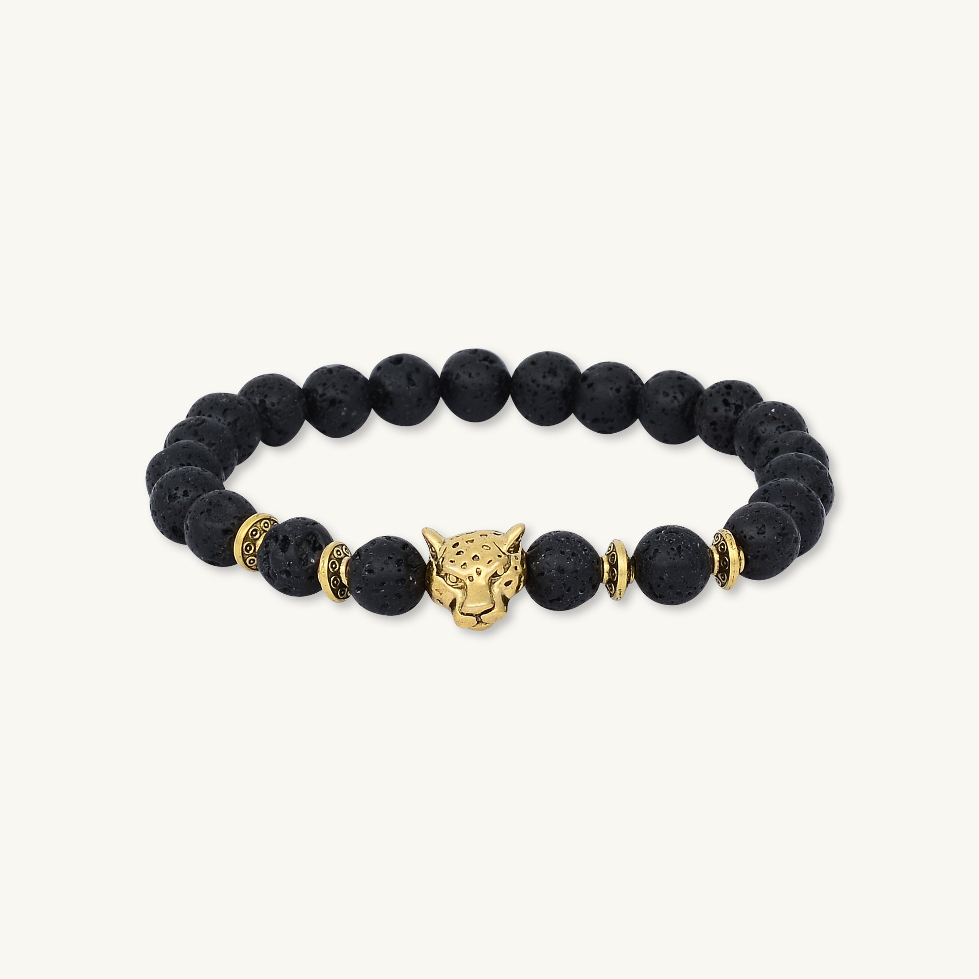 Gold Panther Black Lava Stone Bracelet