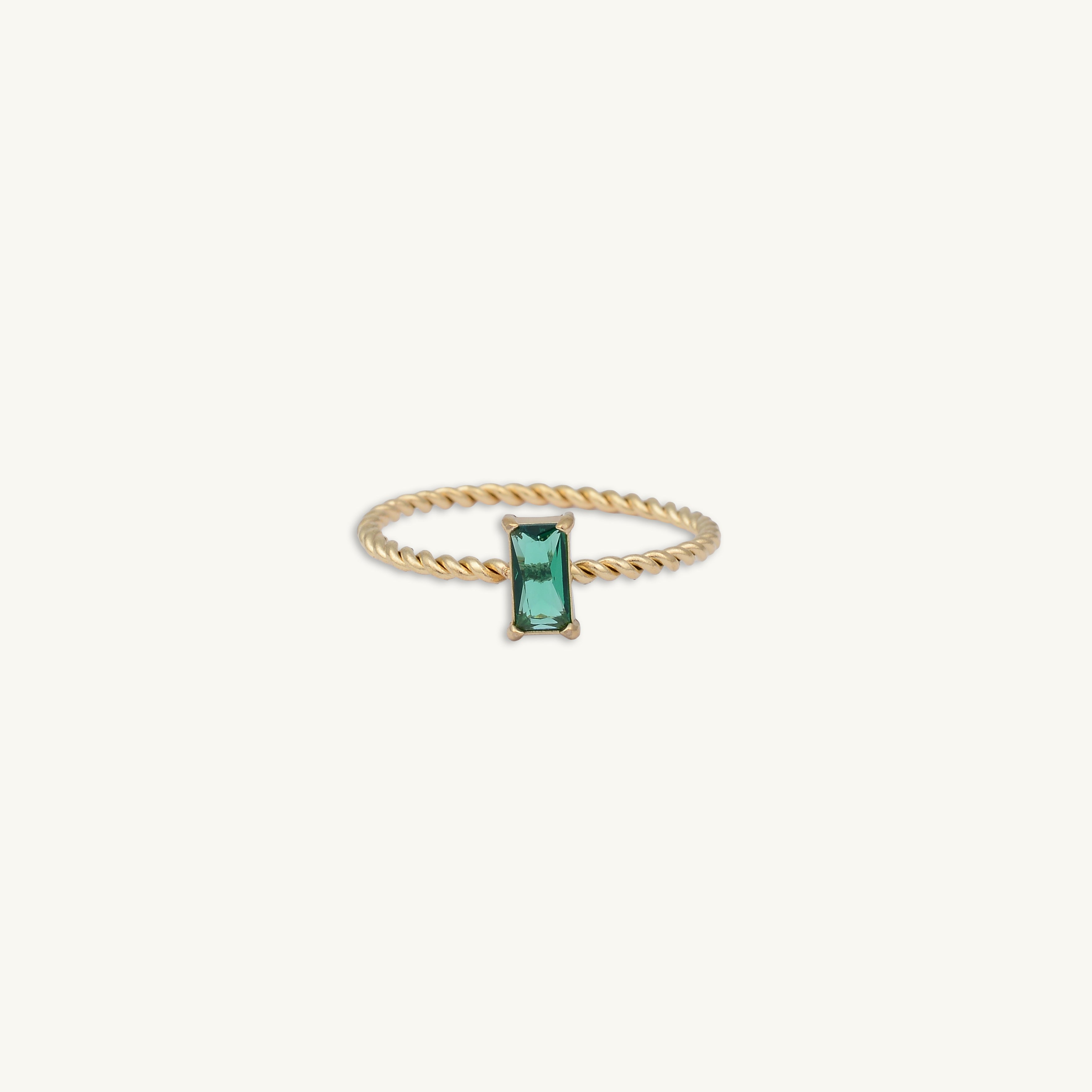 Emerald Baguette Twist Ring