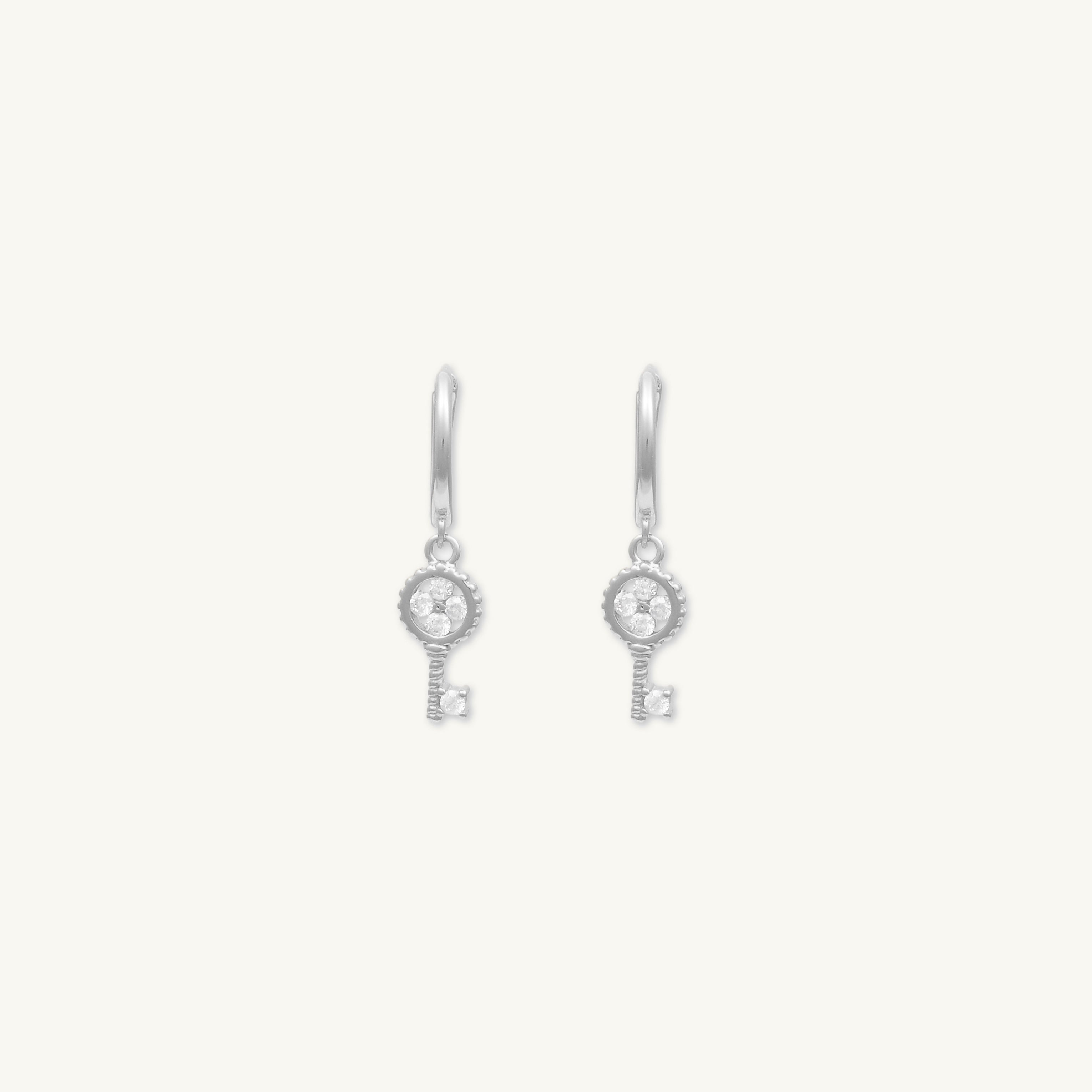 Key Clover Hoop Huggie Earrings