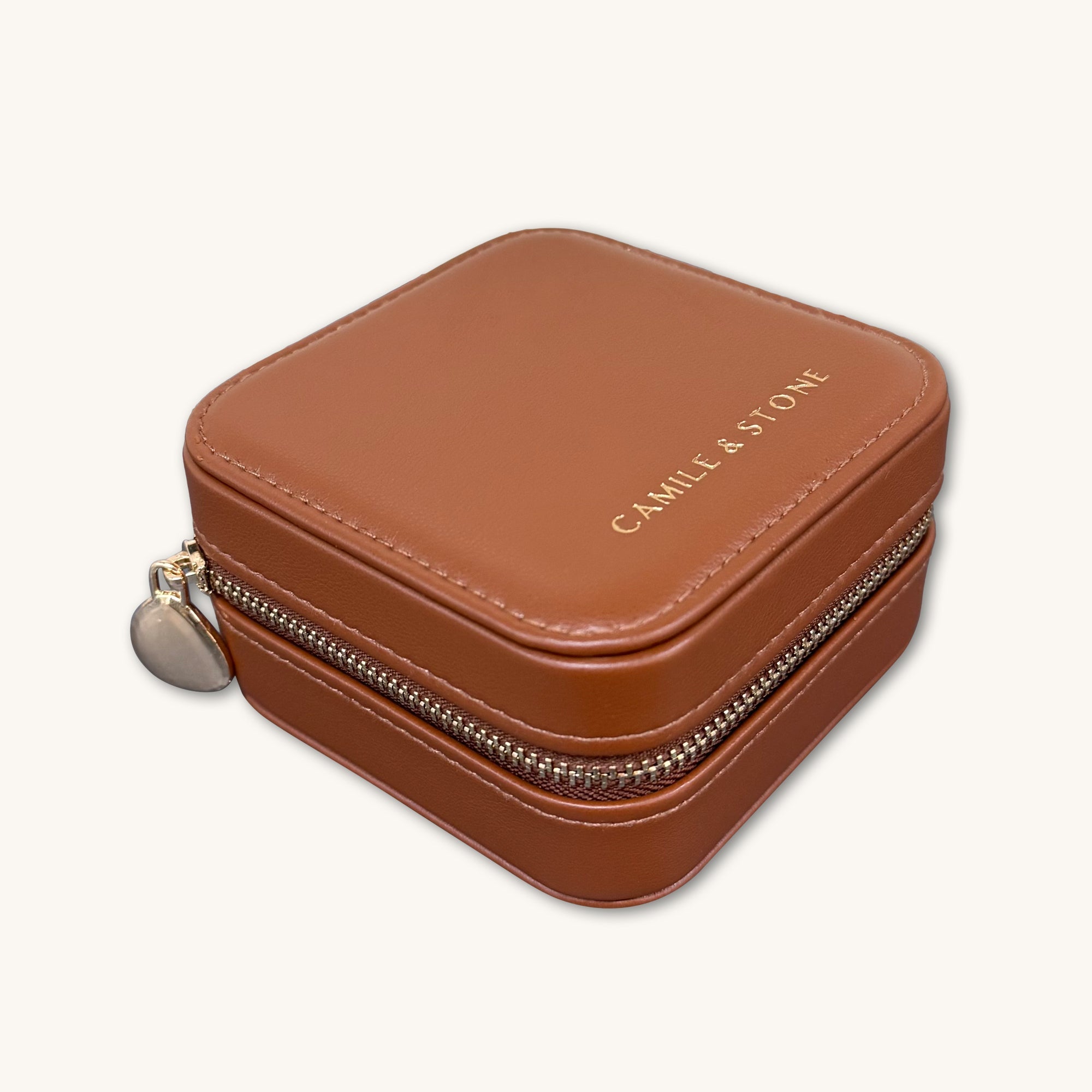 Brown Pebble Velvet Leather Jewellery Travel Case Box - Camile & Stone