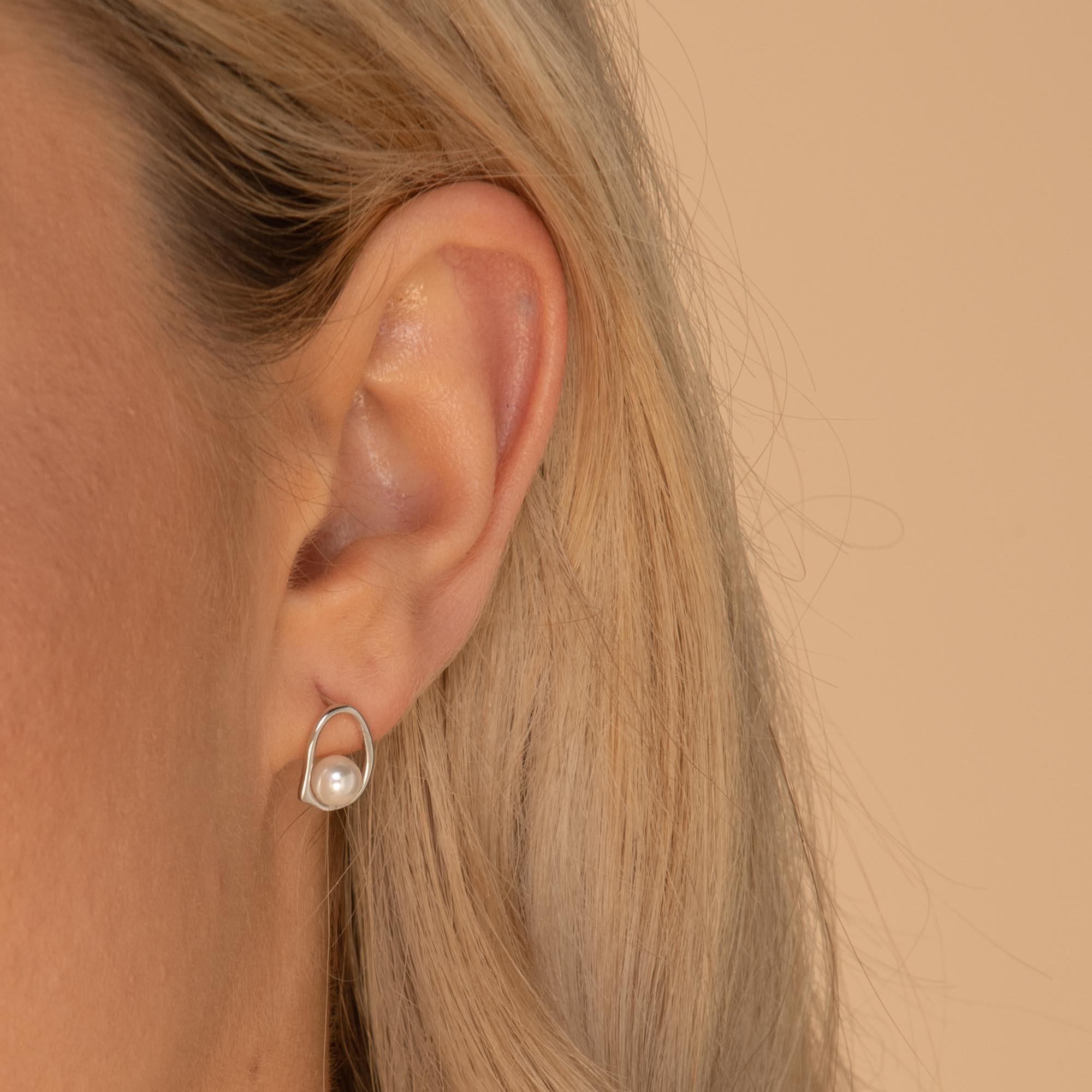 Floating Pearl Circular Stud Earrings