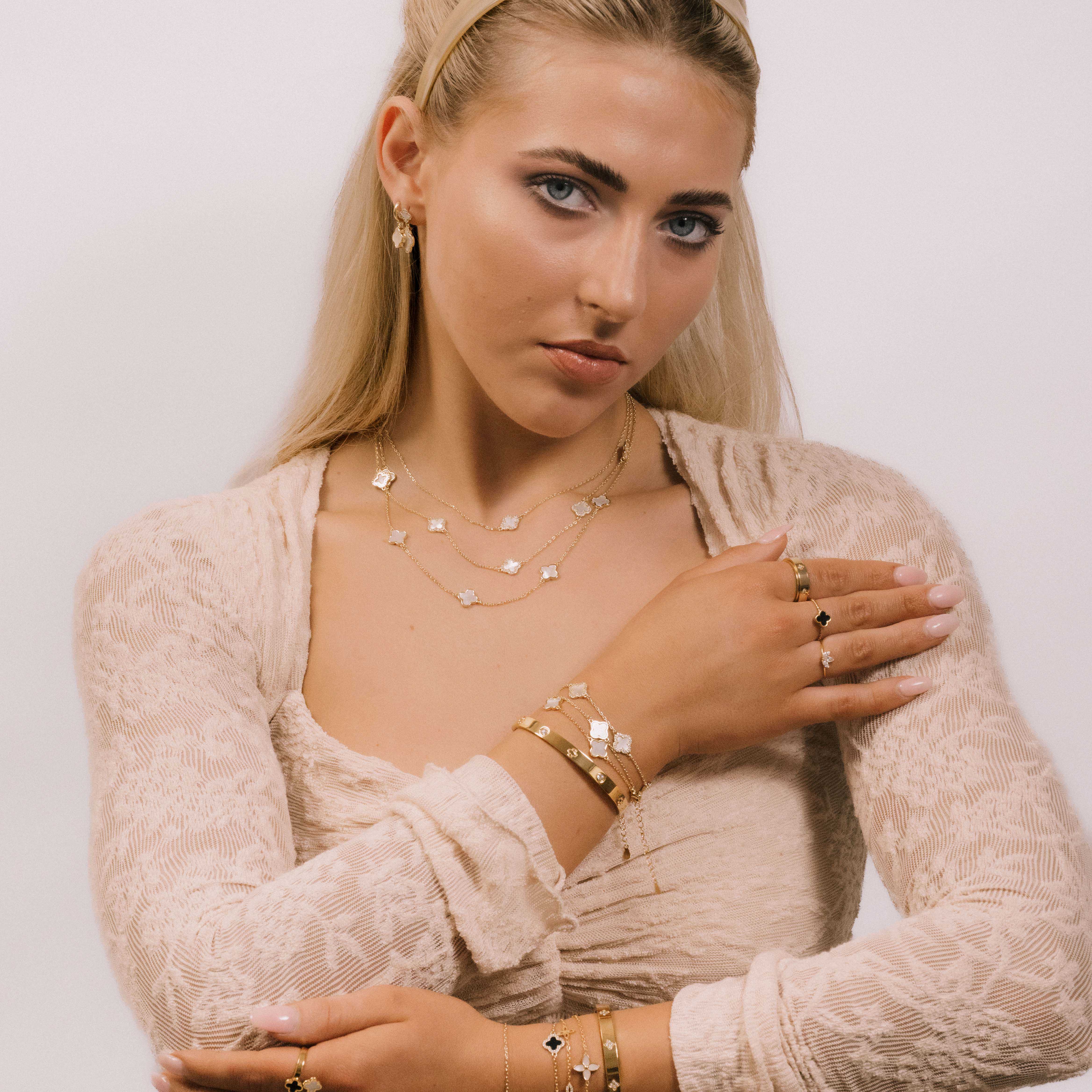 Double Clover Opal Onyx Open Ring