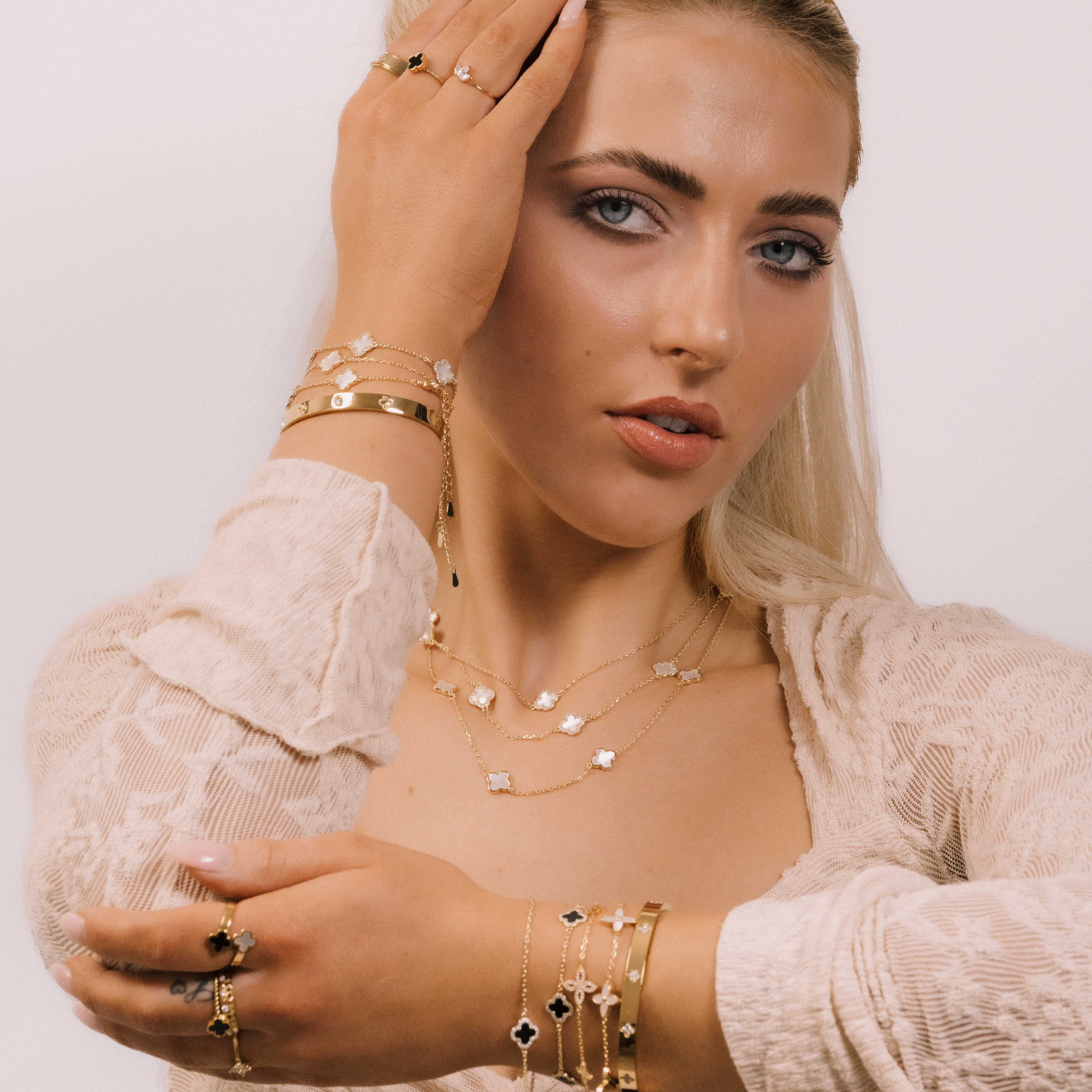 Double Clover Opal Onyx Open Ring