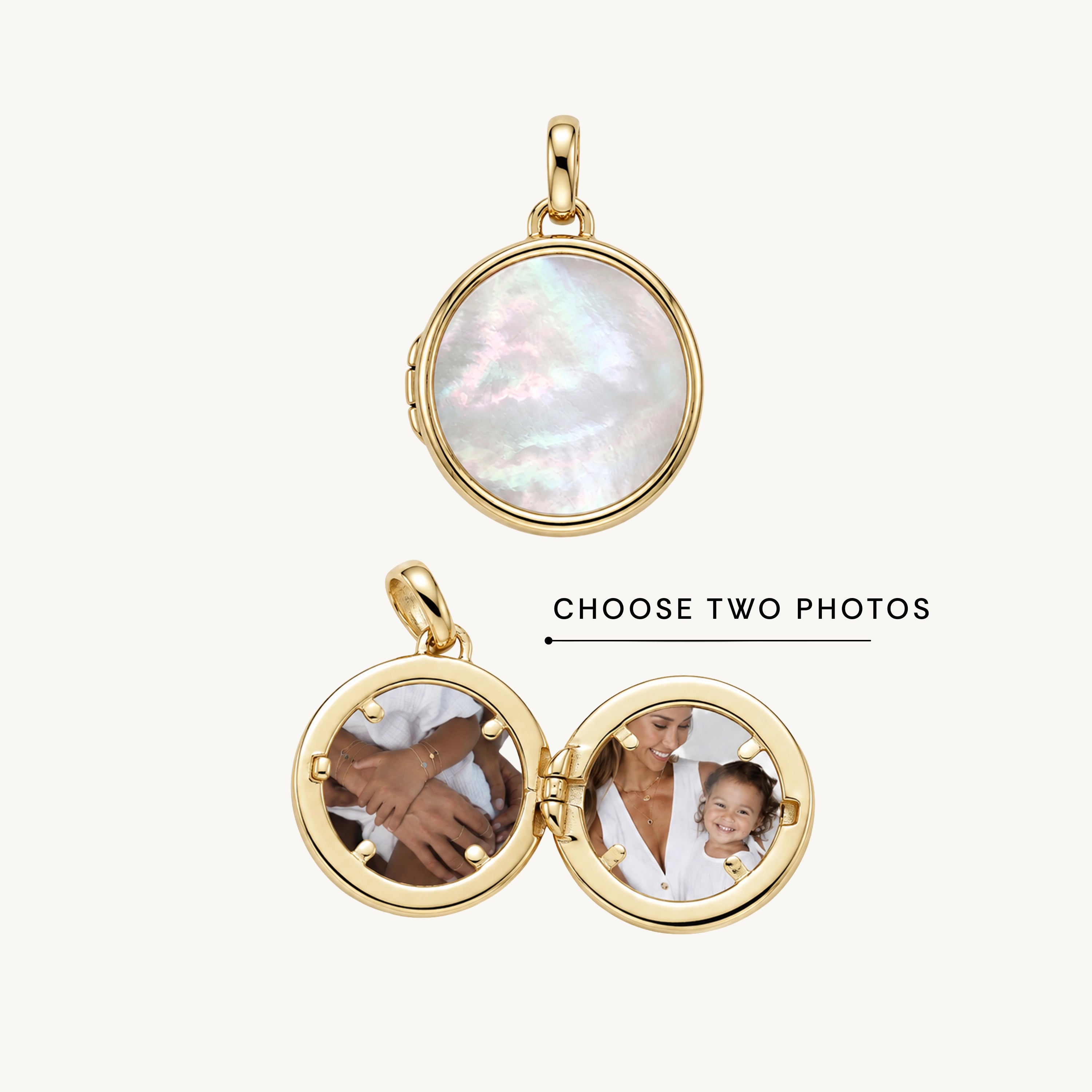 Eternal Circle Photo Locket MOP Pendant
