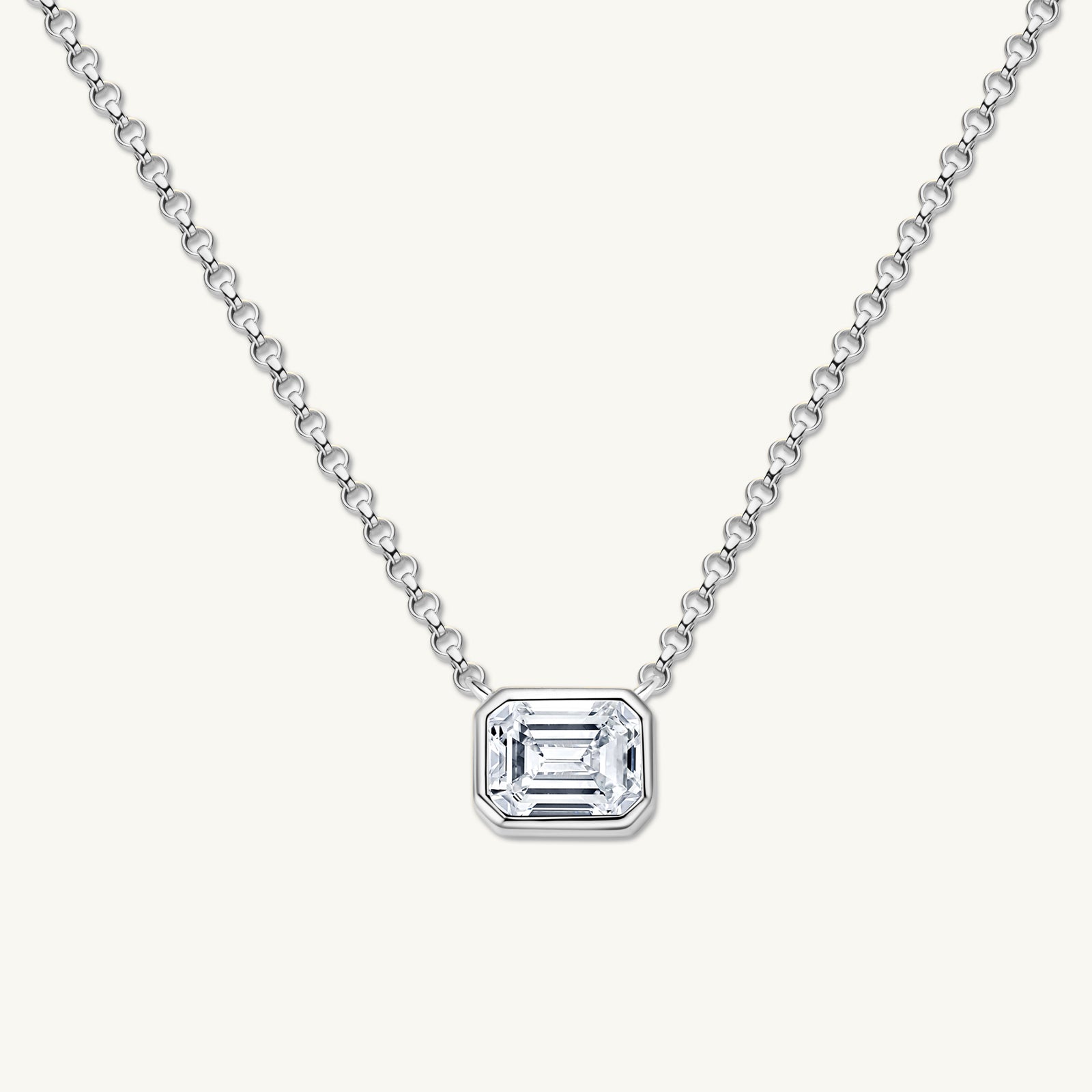 Classic Emerald Bezel Moissanite Necklace 1 Carat - Camile & Stone