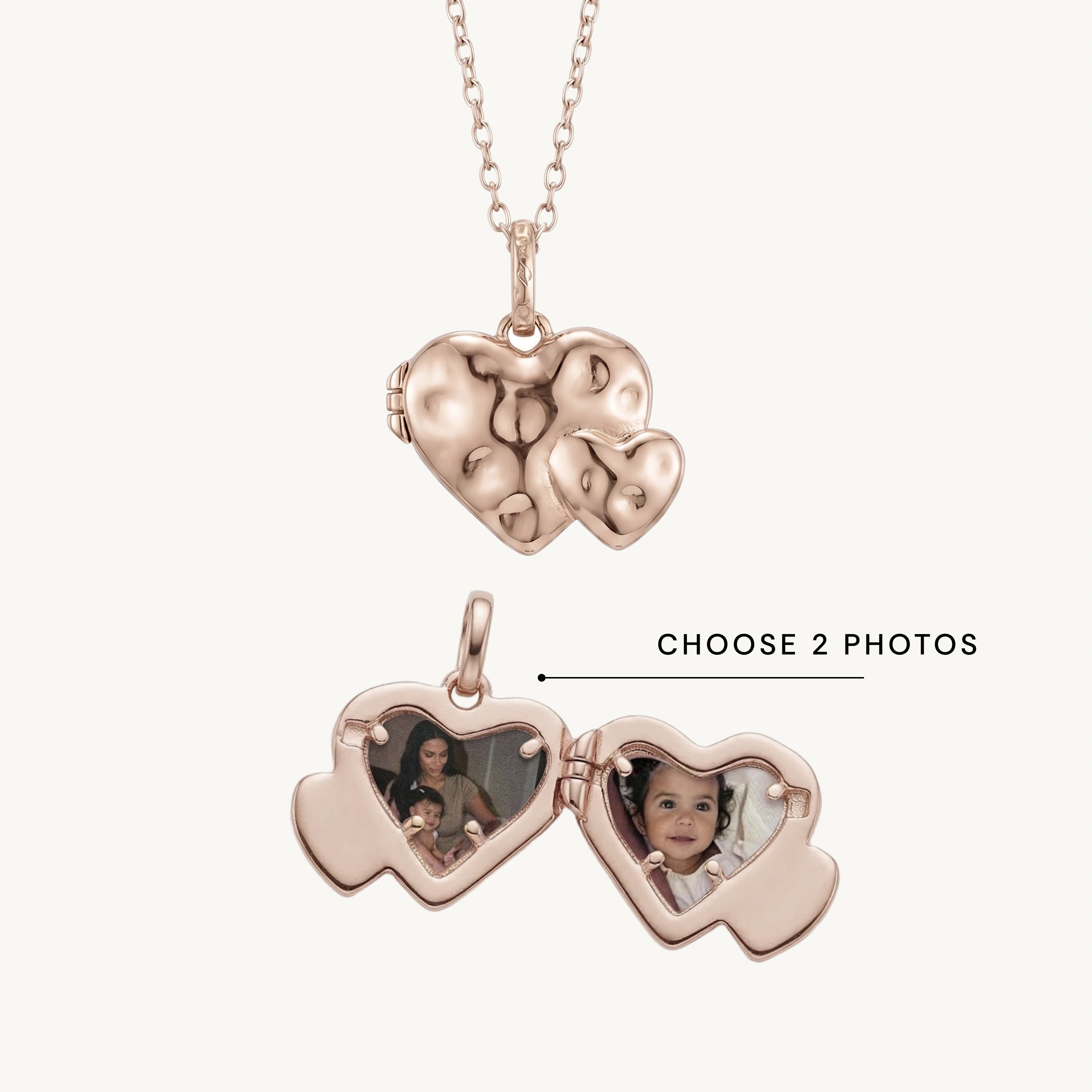 Double Heart To Heart Molten Photo Locket Necklace