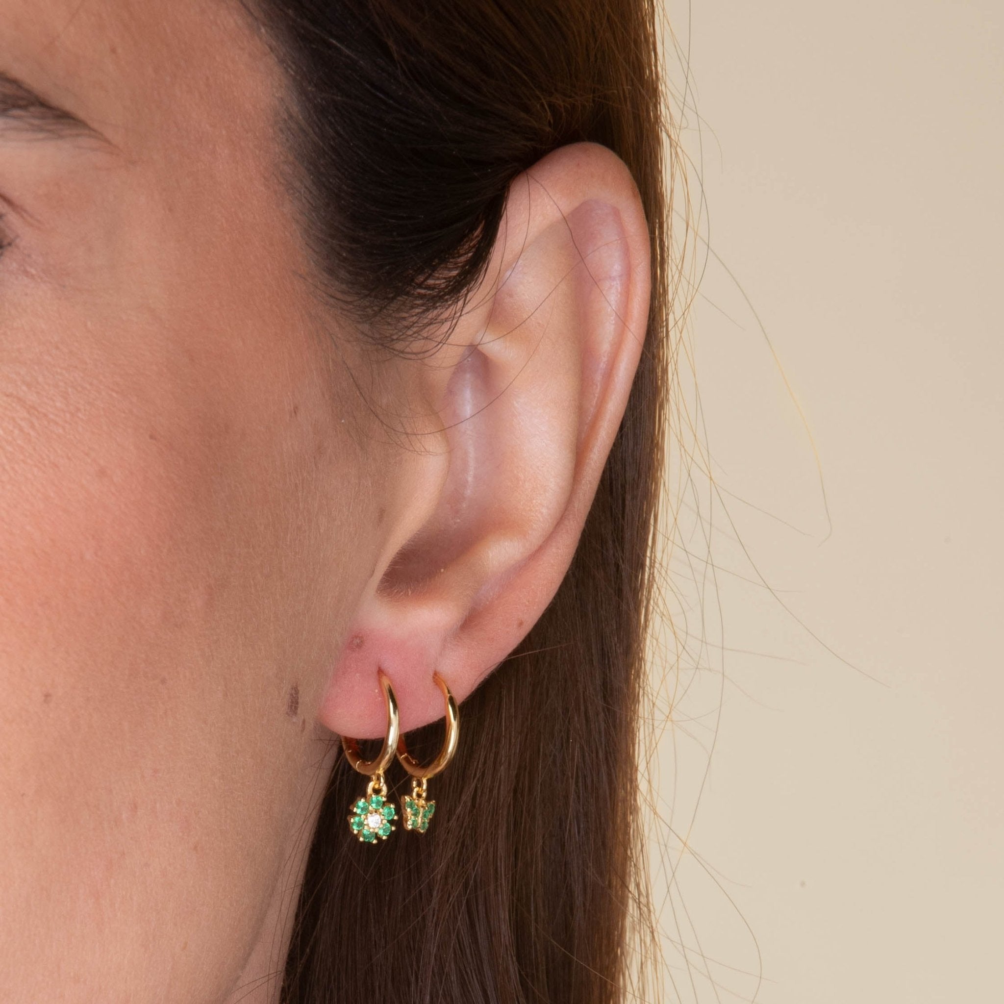 Emerald Butterfly Zirconia Drop Huggie Earrings - Camile & Stone