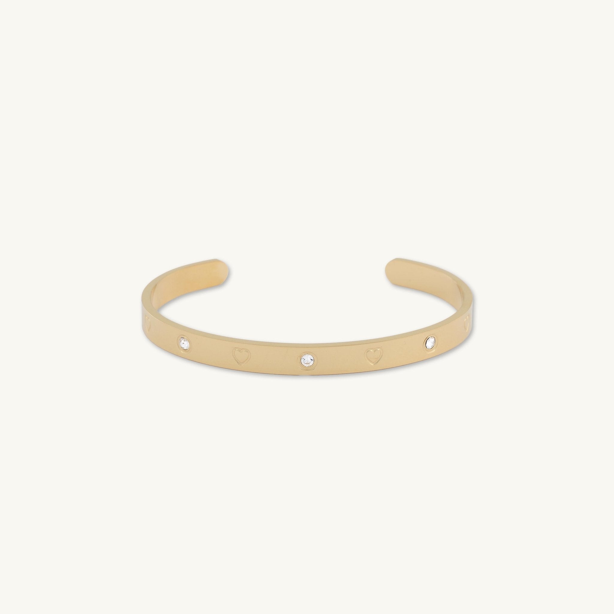 Heart Zirconia Open Cuff Bangle Bracelet - Camile & Stone