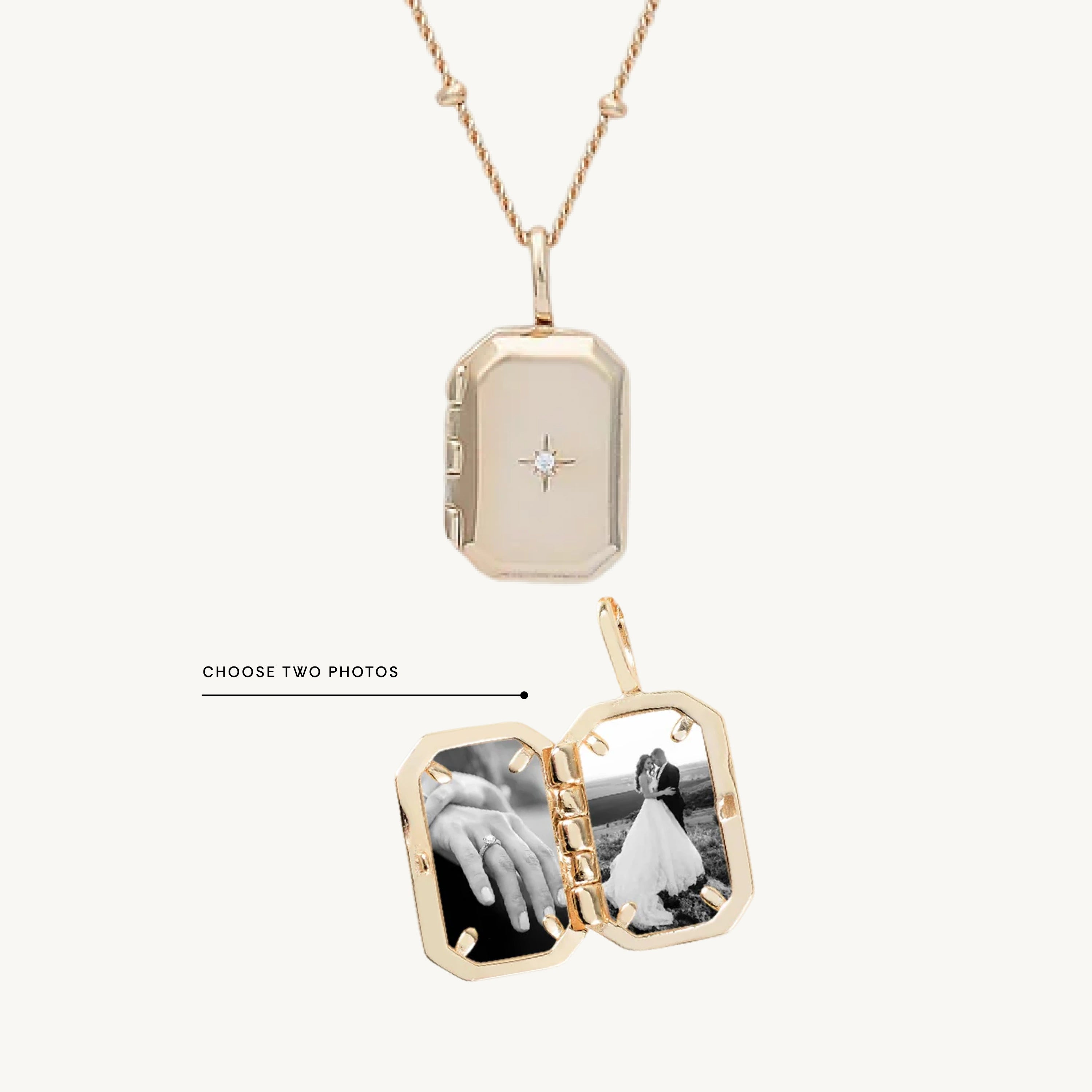 North Star Rectangular Photo Locket Necklace