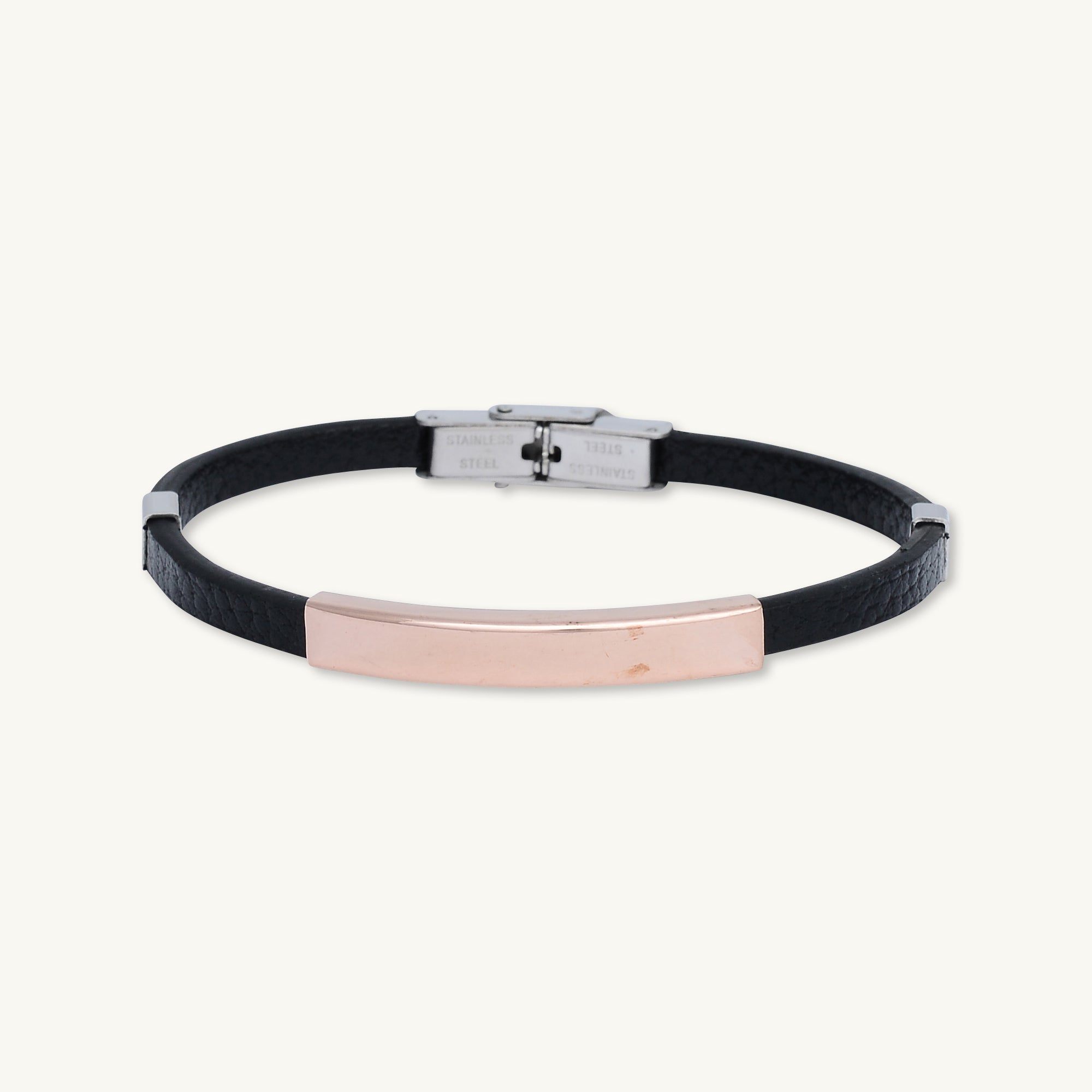 Rose Gold Bar Stainless Steel Leather Bracelet - Camile & Stone