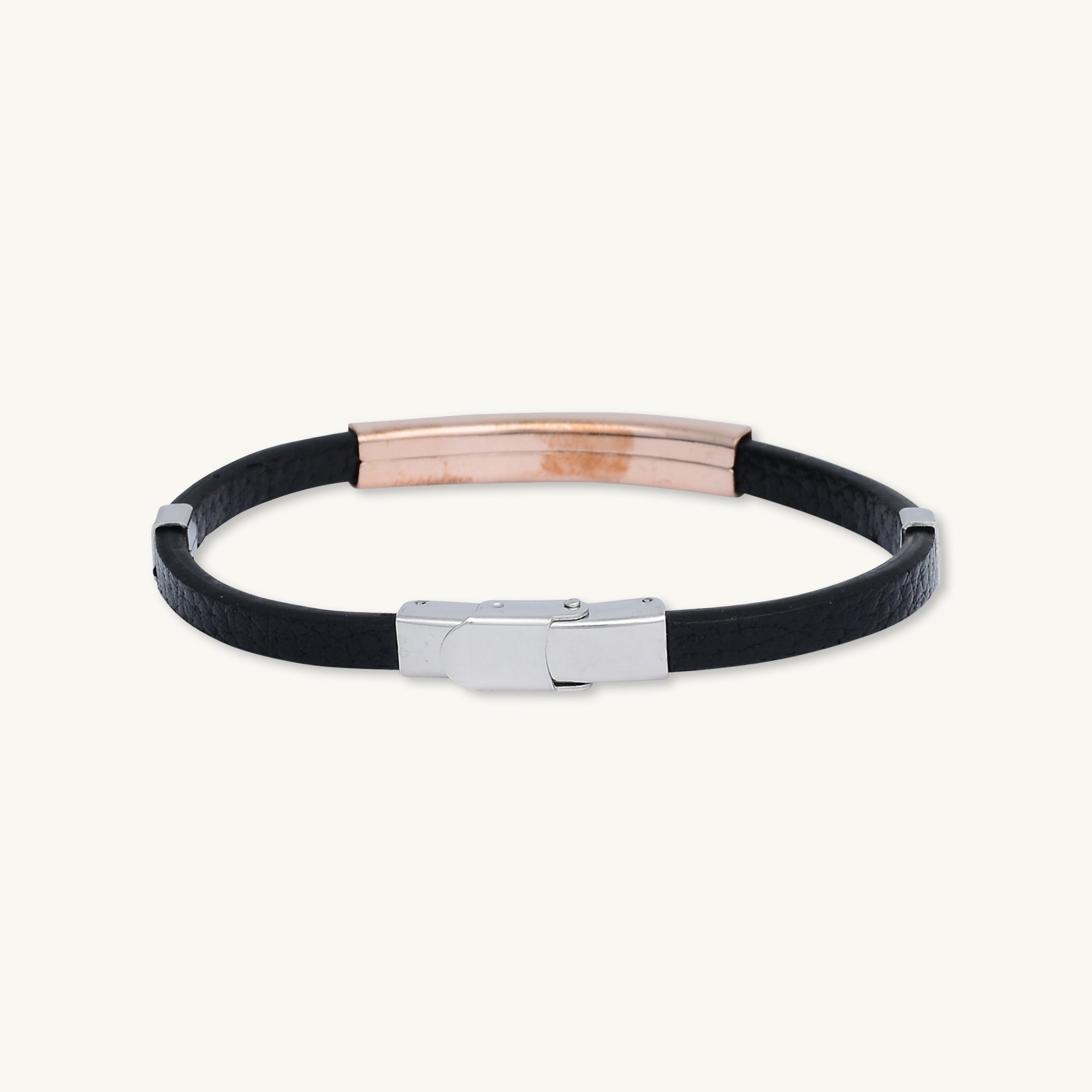 Rose Gold Bar Stainless Steel Leather Bracelet - Camile & Stone