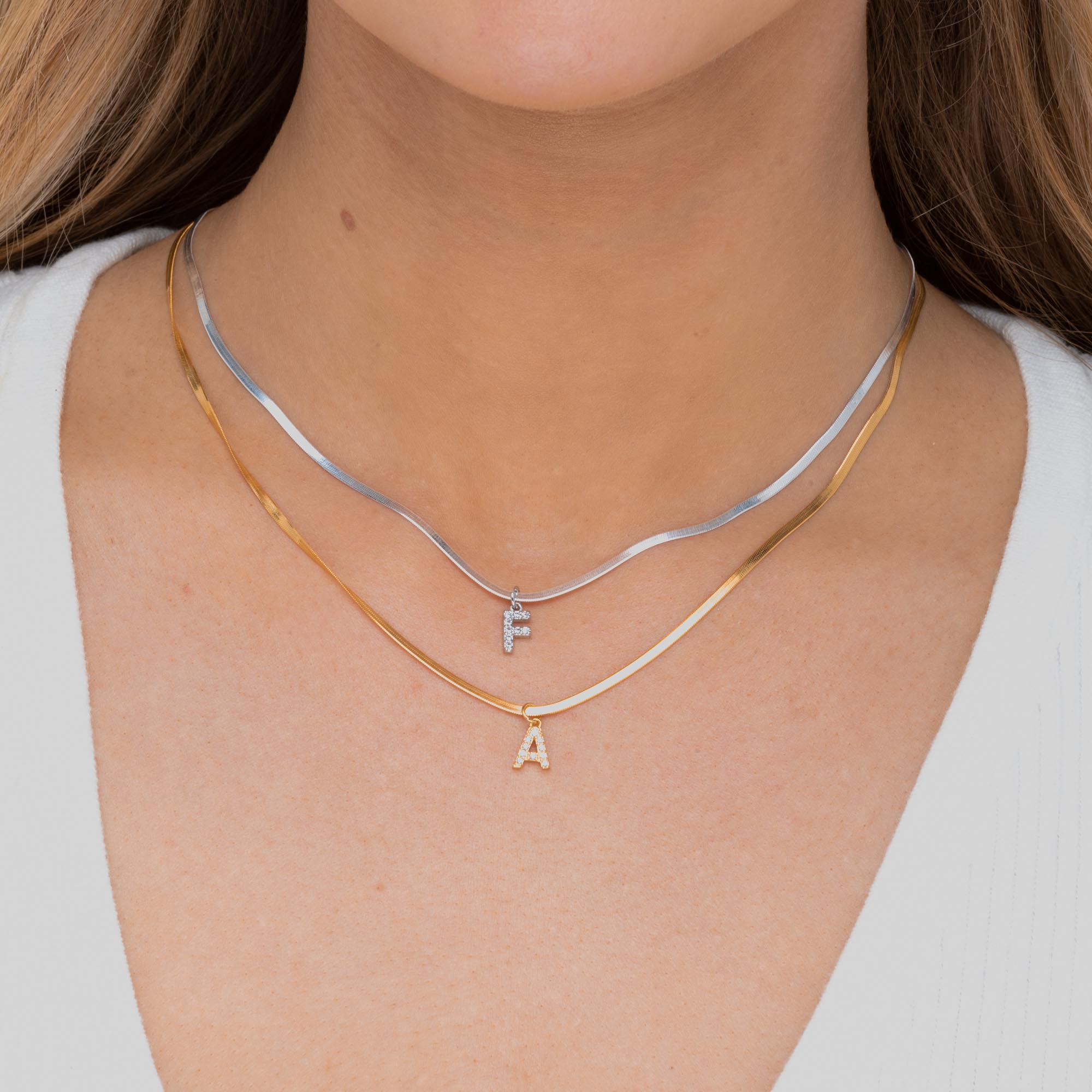 Sapphire Initial Herringbone Necklace - Camile & Stone