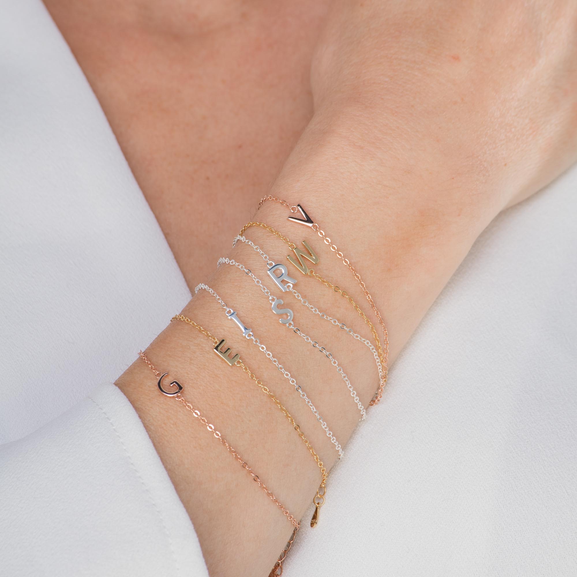 Sideways Single Initial Letter Bracelet - Camile & Stone