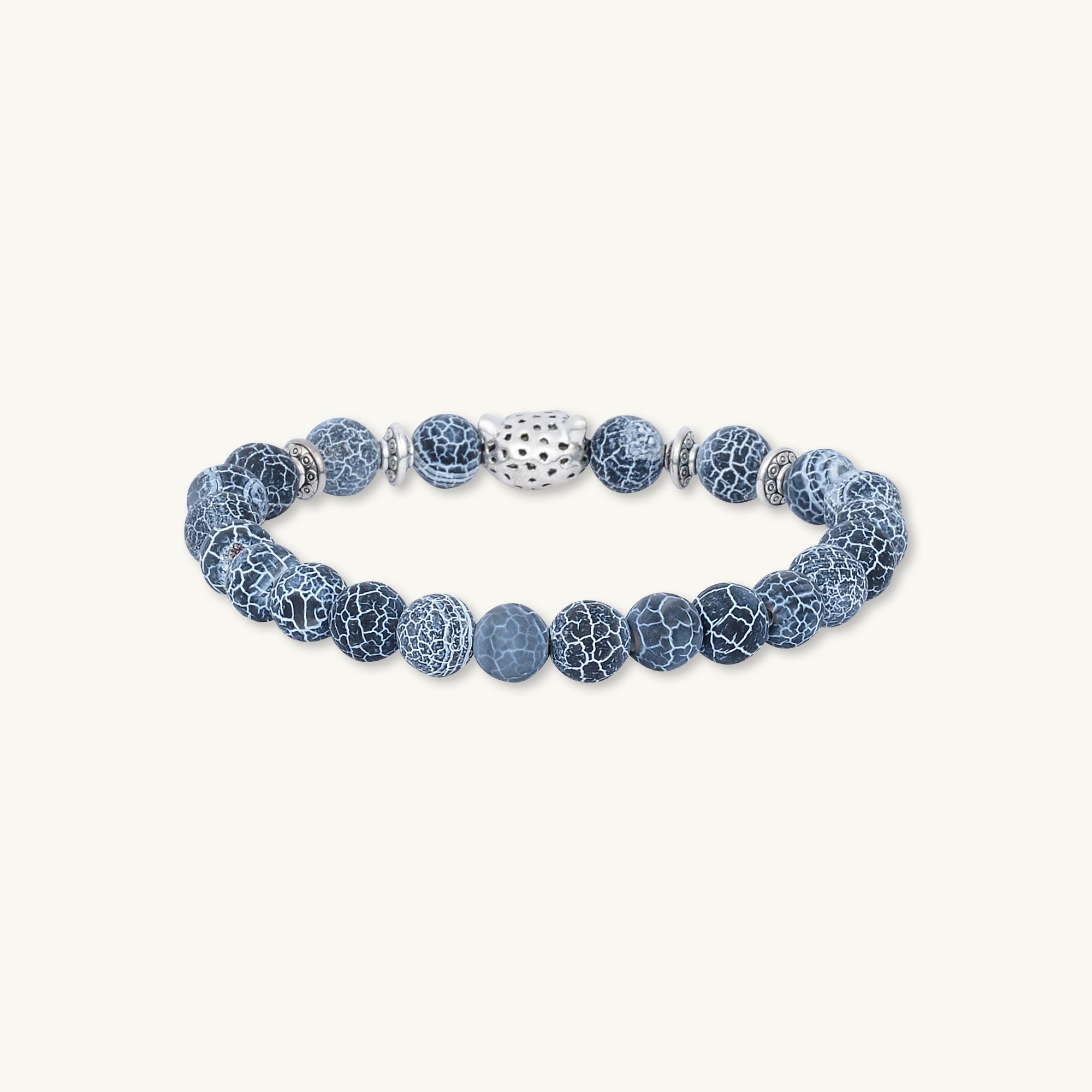 Silver Panther Blue Agate Stone Bracelet - Camile & Stone