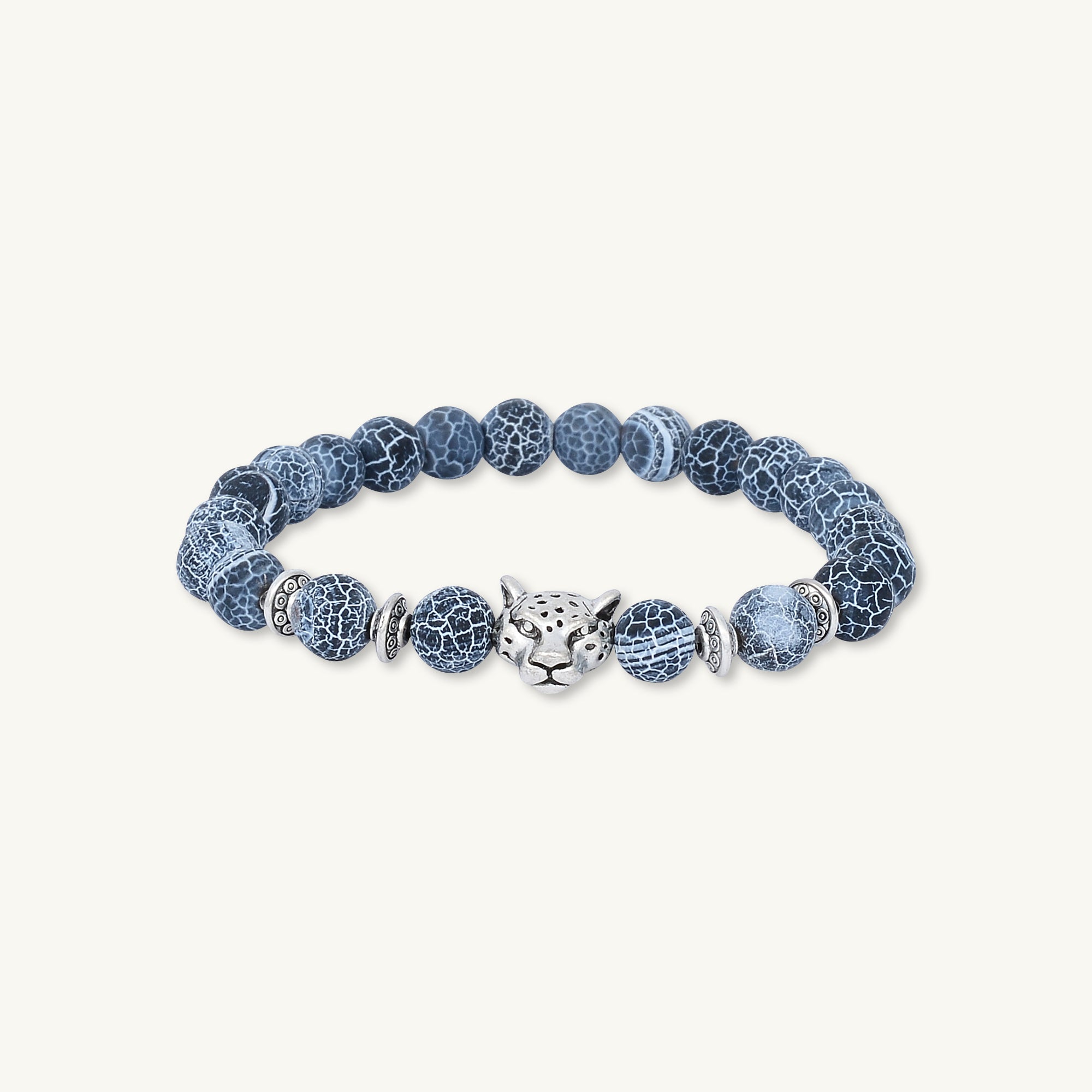 Silver Panther Blue Agate Stone Bracelet - Camile & Stone