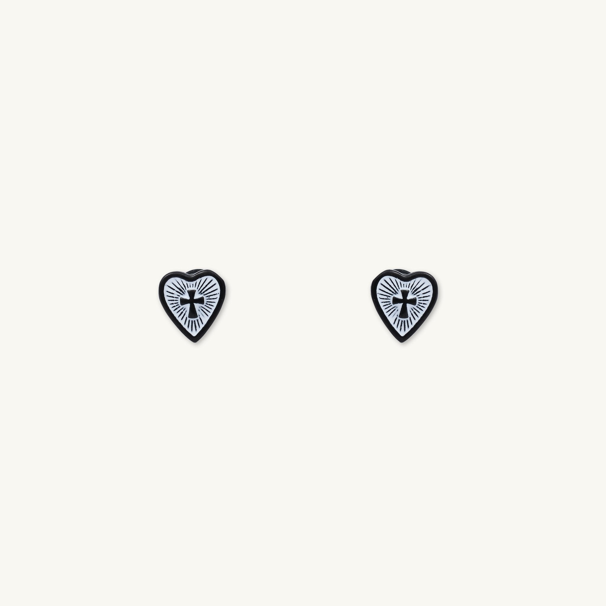 Unisex Gothic Cross Heart Stud Earrings - Camile & Stone