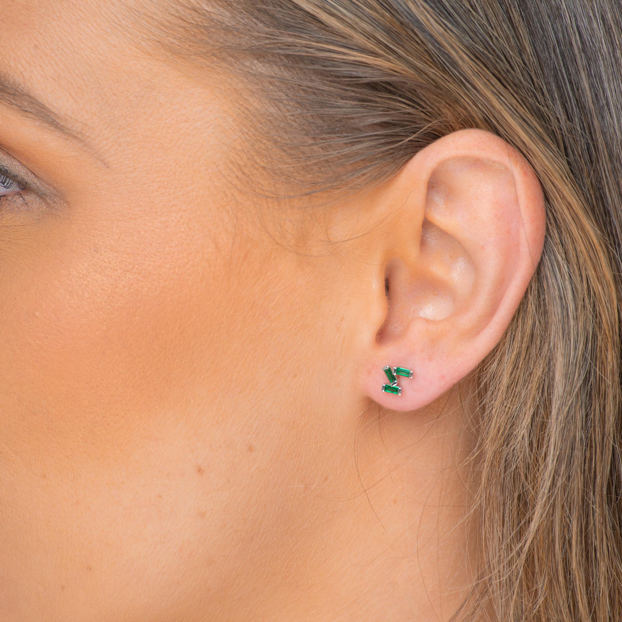 Emerald Green Trio Baguette Earrings