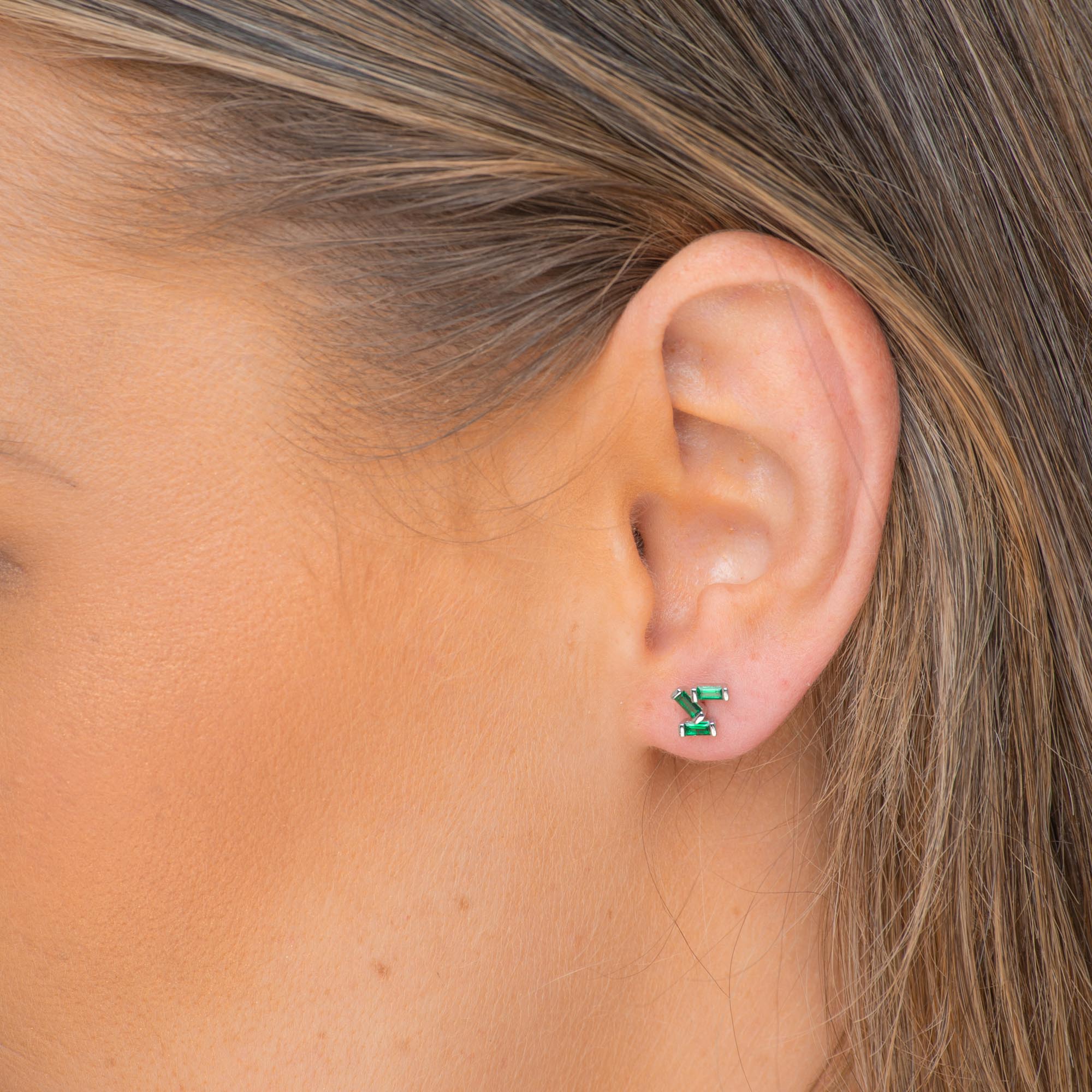 Emerald Green Trio Baguette Earrings