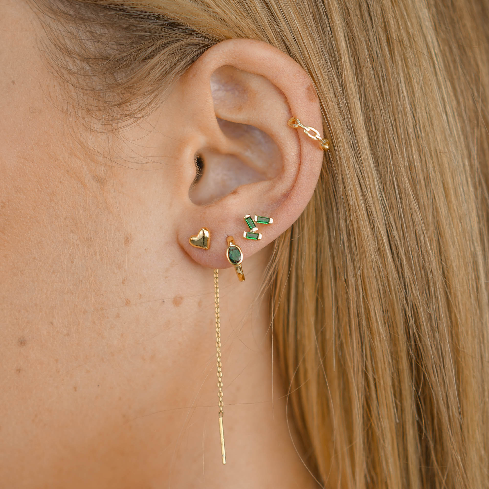 Emerald Green Trio Baguette Earrings