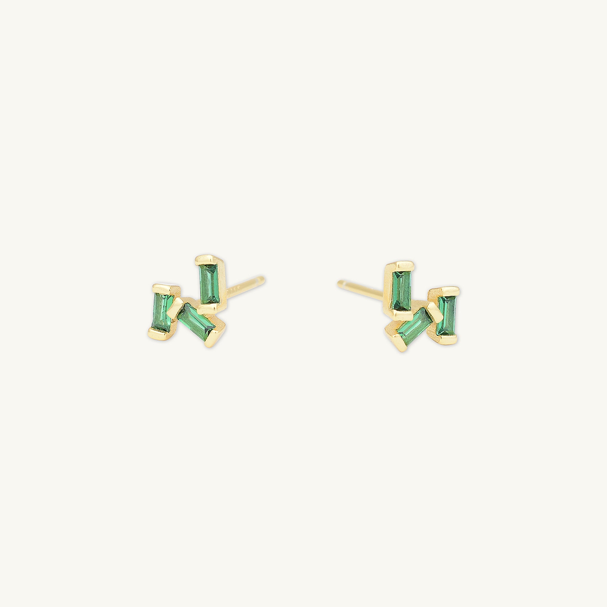 Emerald Green Trio Baguette Earrings