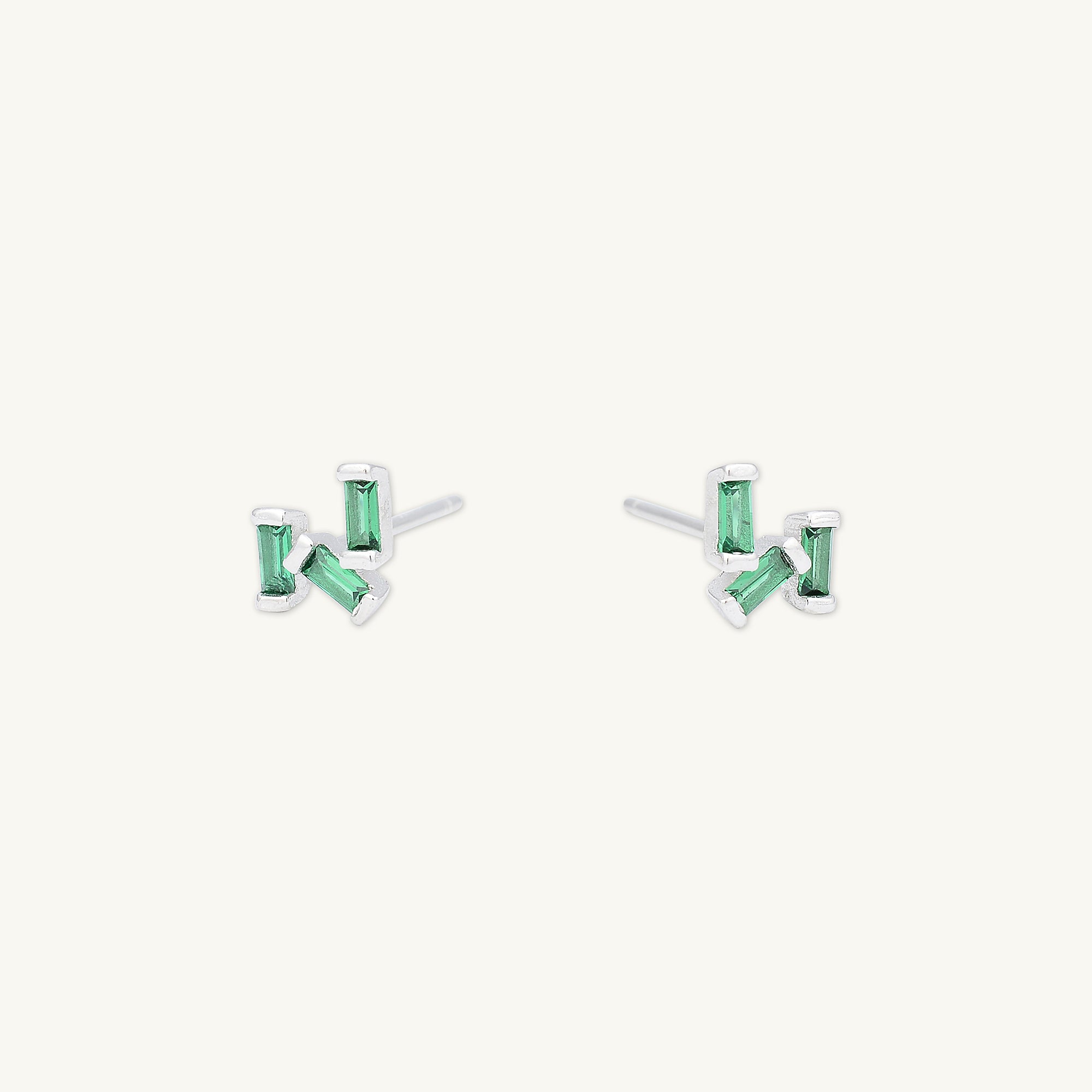 Emerald Green Trio Baguette Earrings