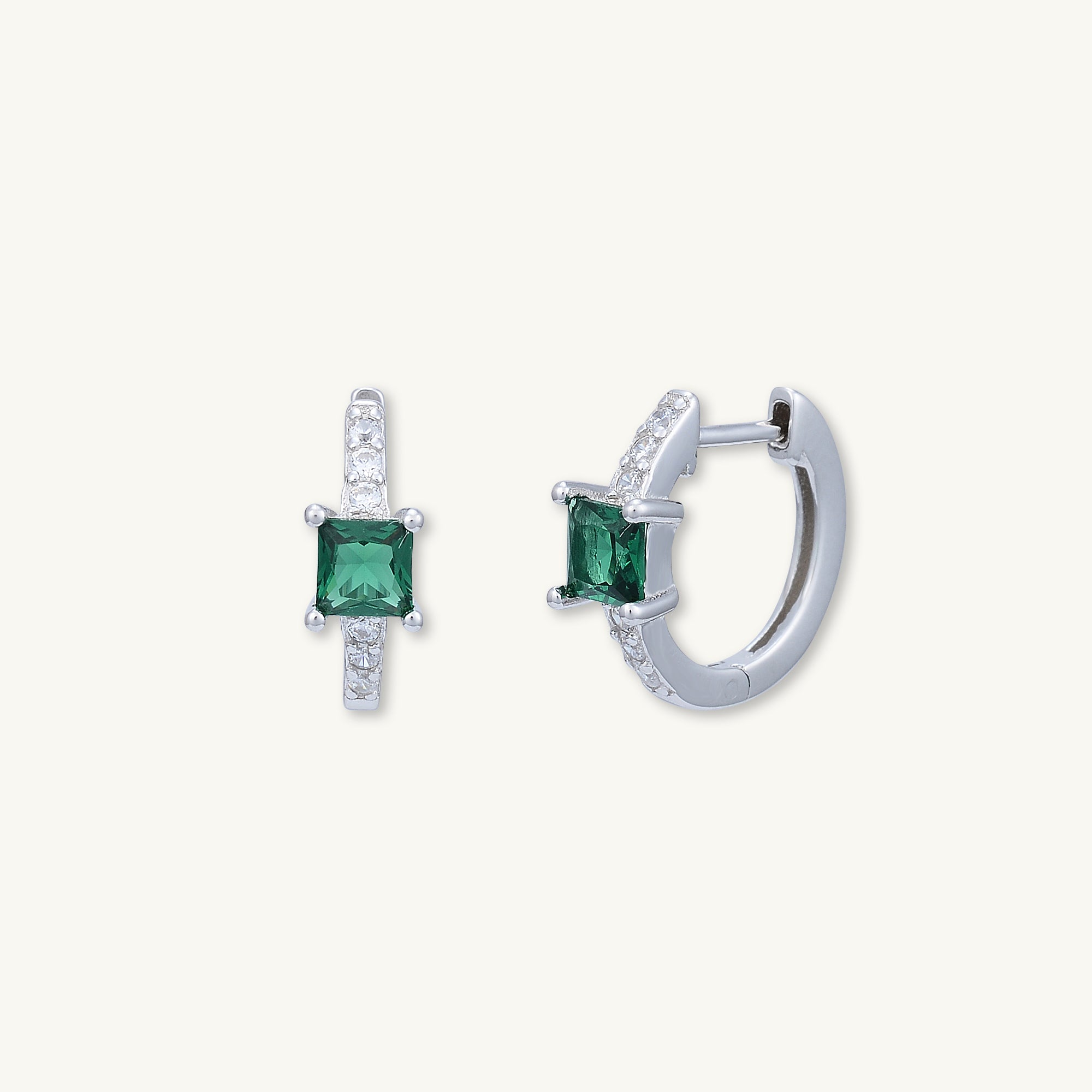 Emerald Green Square Sapphire Huggie Earrings