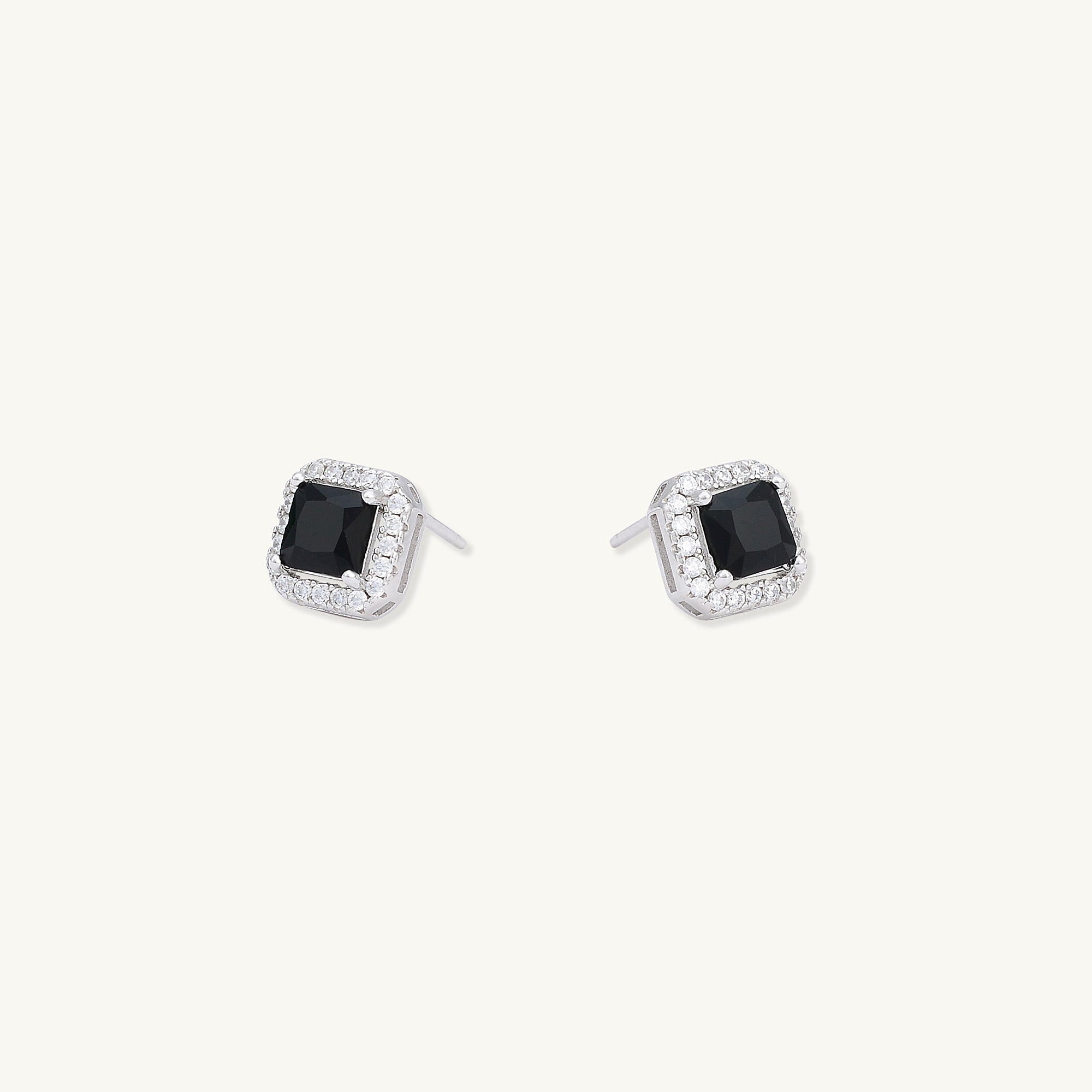 Black Square Pave Halo Stud Earrings