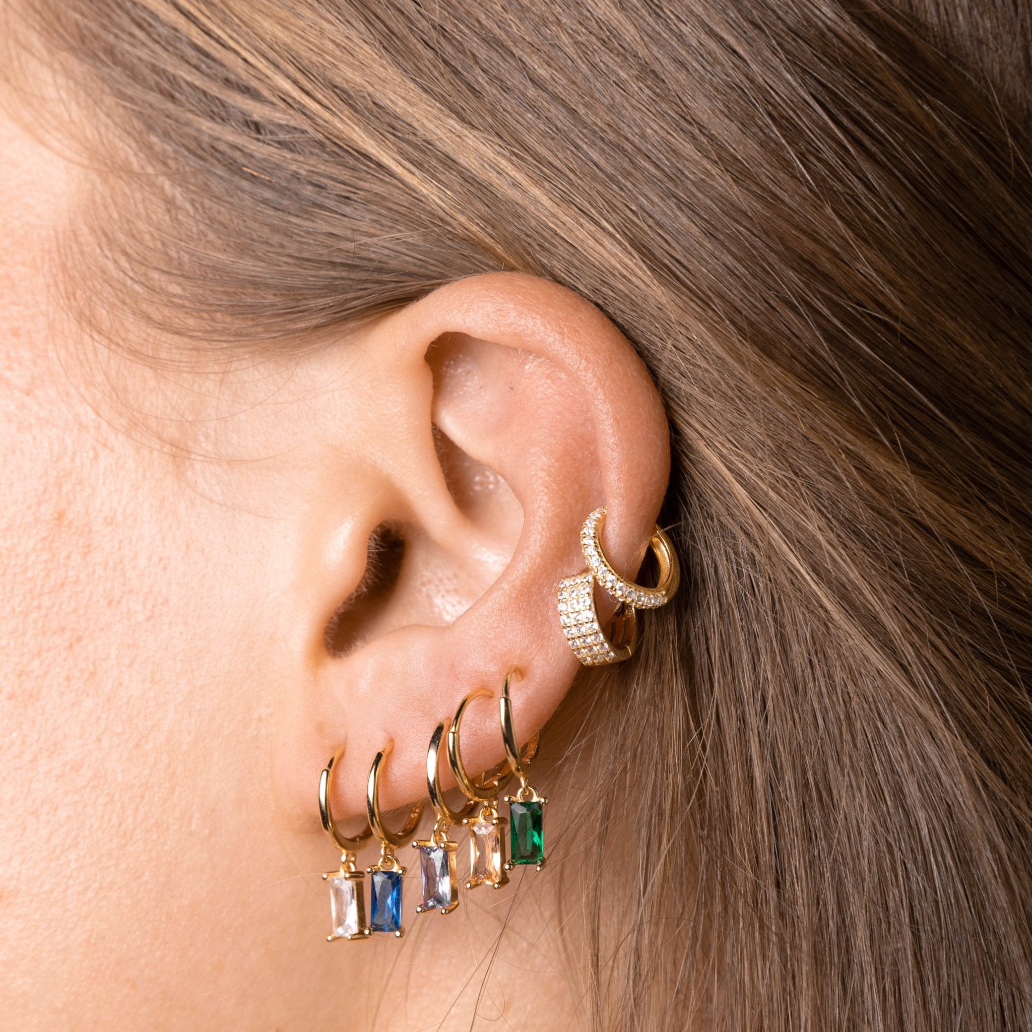 Blue Baguette Hoop Earrings - Camile & Stone