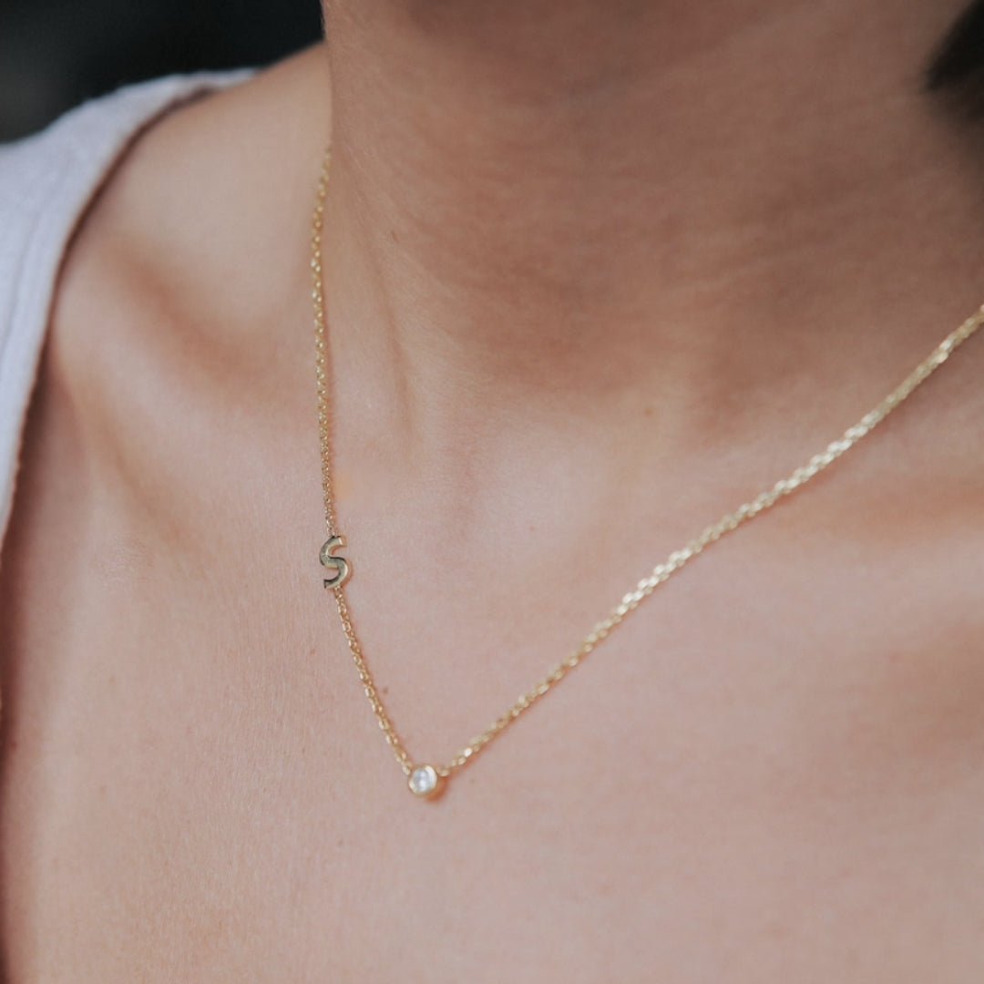 Sideways Pave Letter Necklace - Camile & Stone